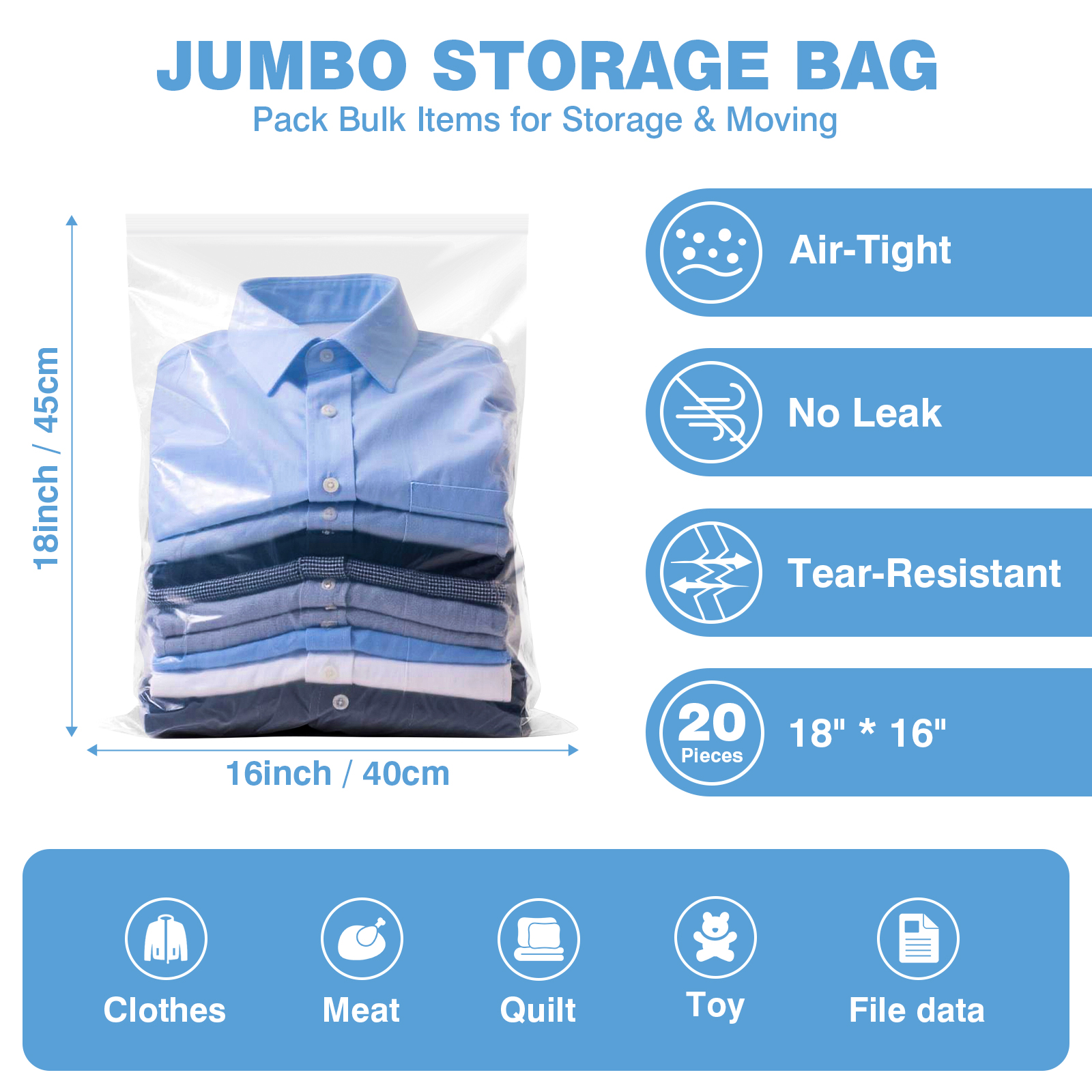 PLLDLC® Large Clear Zipper Storage Bags – Reclosable Organizer Bags