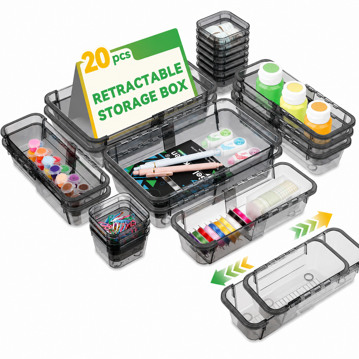 PLLDLC® 14 Pcs Expandable Drawer Organizer – Clear Storage Bins Set