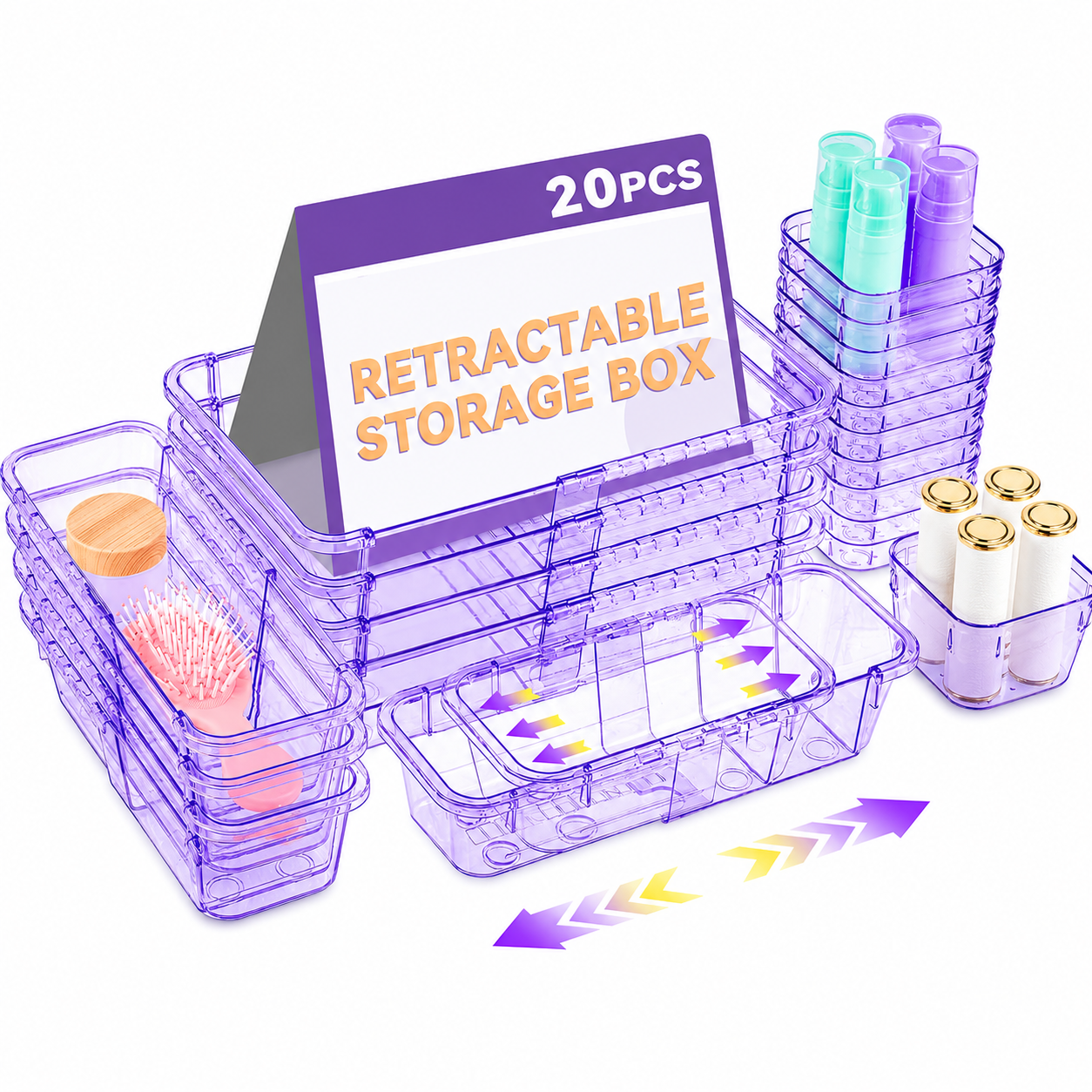 PLLDLC® 14 Pcs Expandable Drawer Organizer – Clear Storage Bins Set