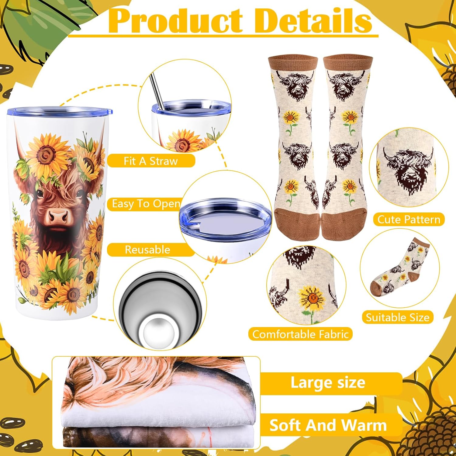 PLLDLC® Highland Cow Gift Set – Throw Blanket & Insulated Tumbler