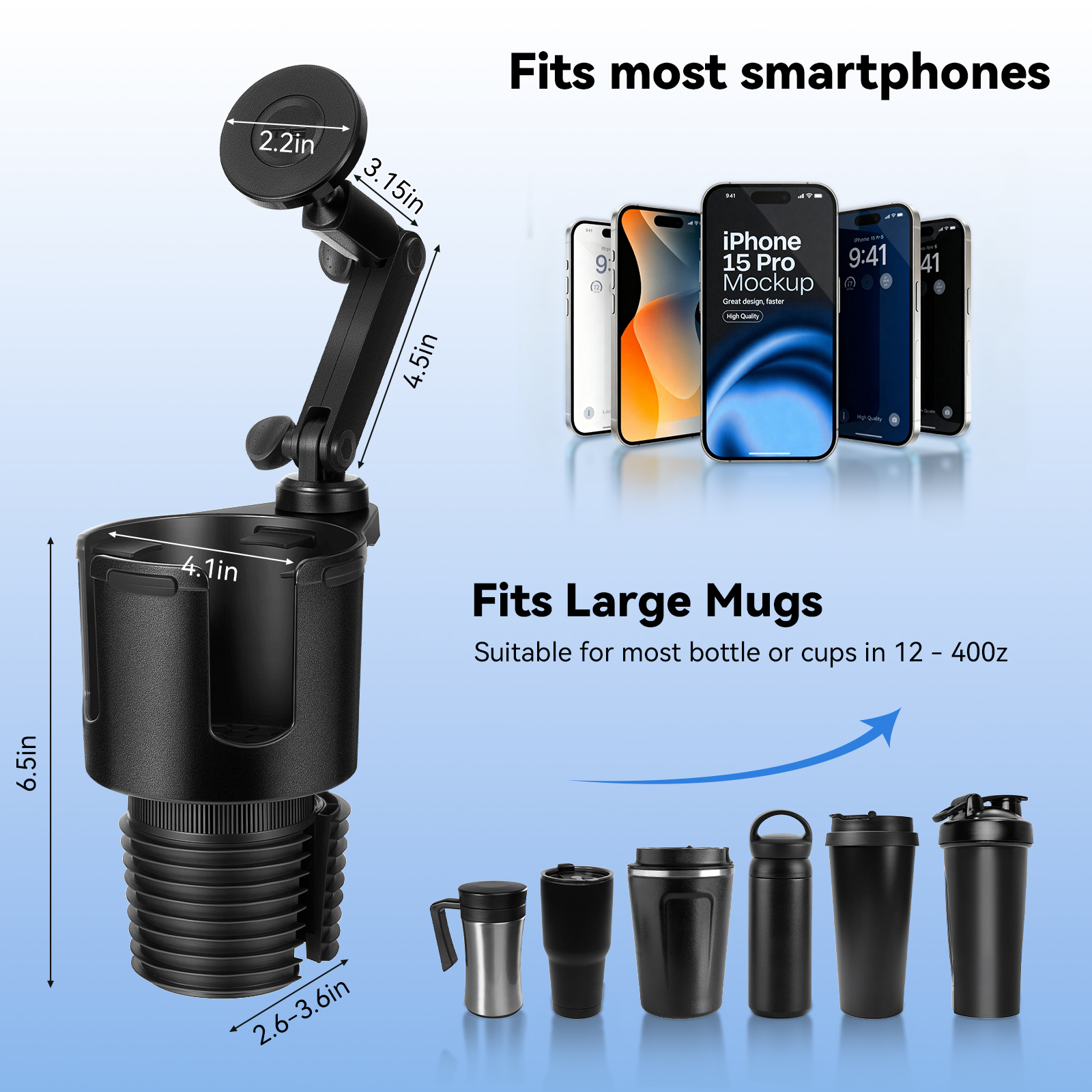 PLLDLC® 2-in-1 Magnetic Car Phone Holder & Cup Holder Extender