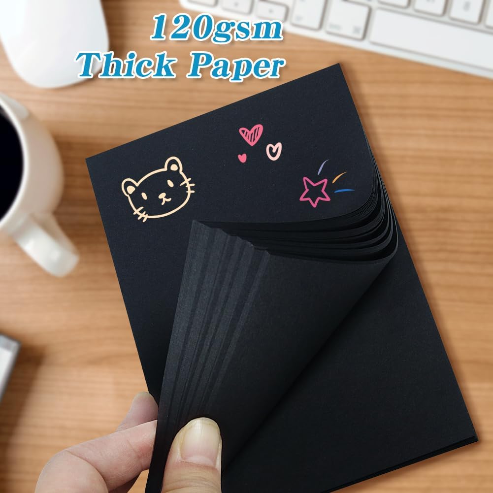 Black Sticky Notes 4x6 – Large Post It Notes with 2 Metallic Pens, 6 Pads, 300 Sheets Total, Thick & Durable Self-Stick Notes for School, Home, Office, Hospital Supplies – Black Paper Sticky Notes