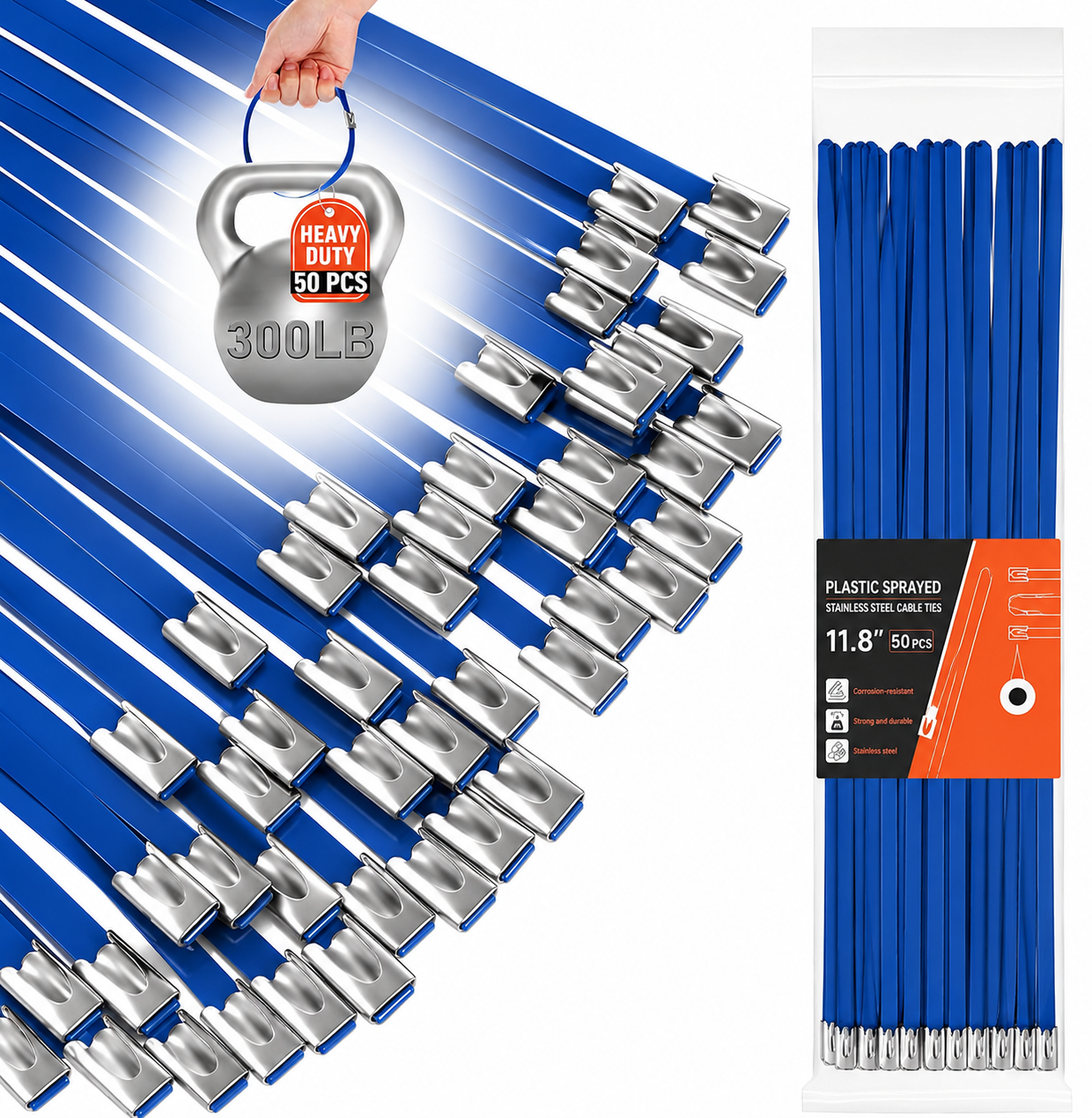 PLLDLC® 11.8" 50PCS Heavy Duty Stainless Steel Metal Zip Ties for Outdoor Use