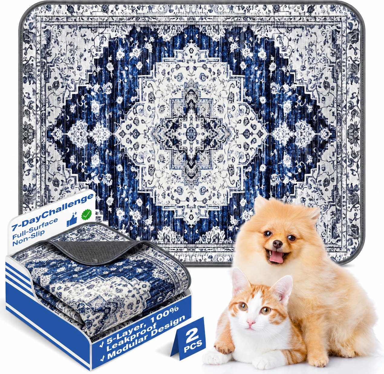 PLLDLC® 2 Pack Washable Reusable Dog Pee Pads – Non-Slip Pet Mats