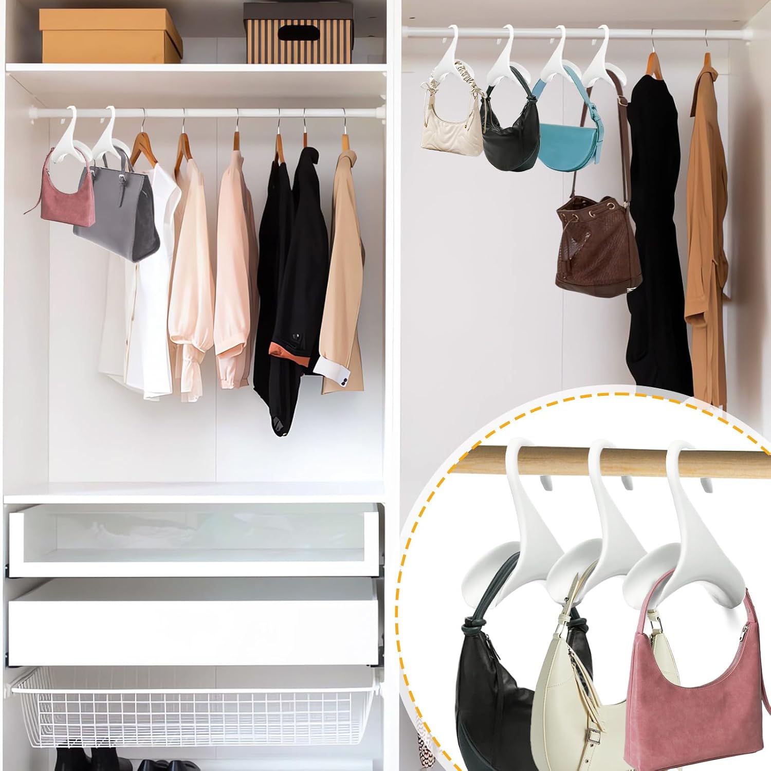Bag Hanger 12 Pack – Purse Hangers for Closet, Handbag Organizer Hooks, Space-Saving Storage Racks for Purses, Totes, Backpacks & Belts, Lightweight Plastic Closet Organizer