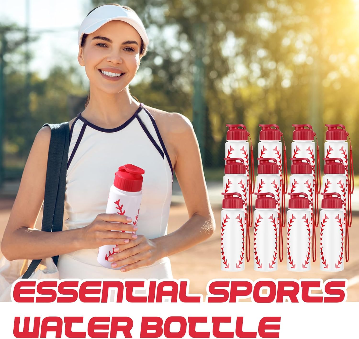 16 Pcs Baseball Water Bottle Bulk – 20 oz Reusable Plastic Sports Bottles with Leak-Proof Lids, Baseball-Themed Drink Containers for Team Gifts, Party Favors, Players, Coaches & Fans