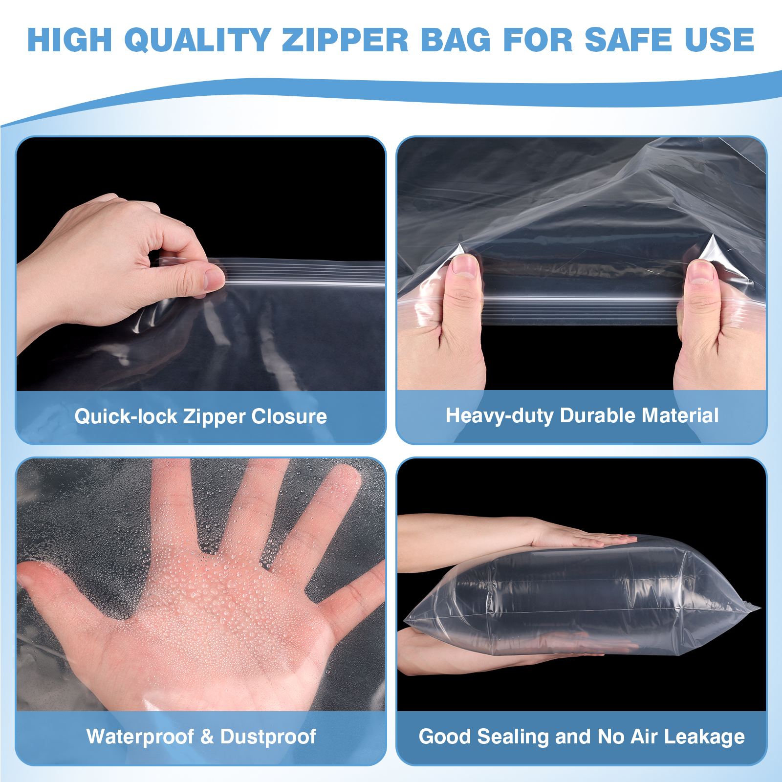 PLLDLC® Large Clear Zipper Storage Bags – Reclosable Organizer Bags