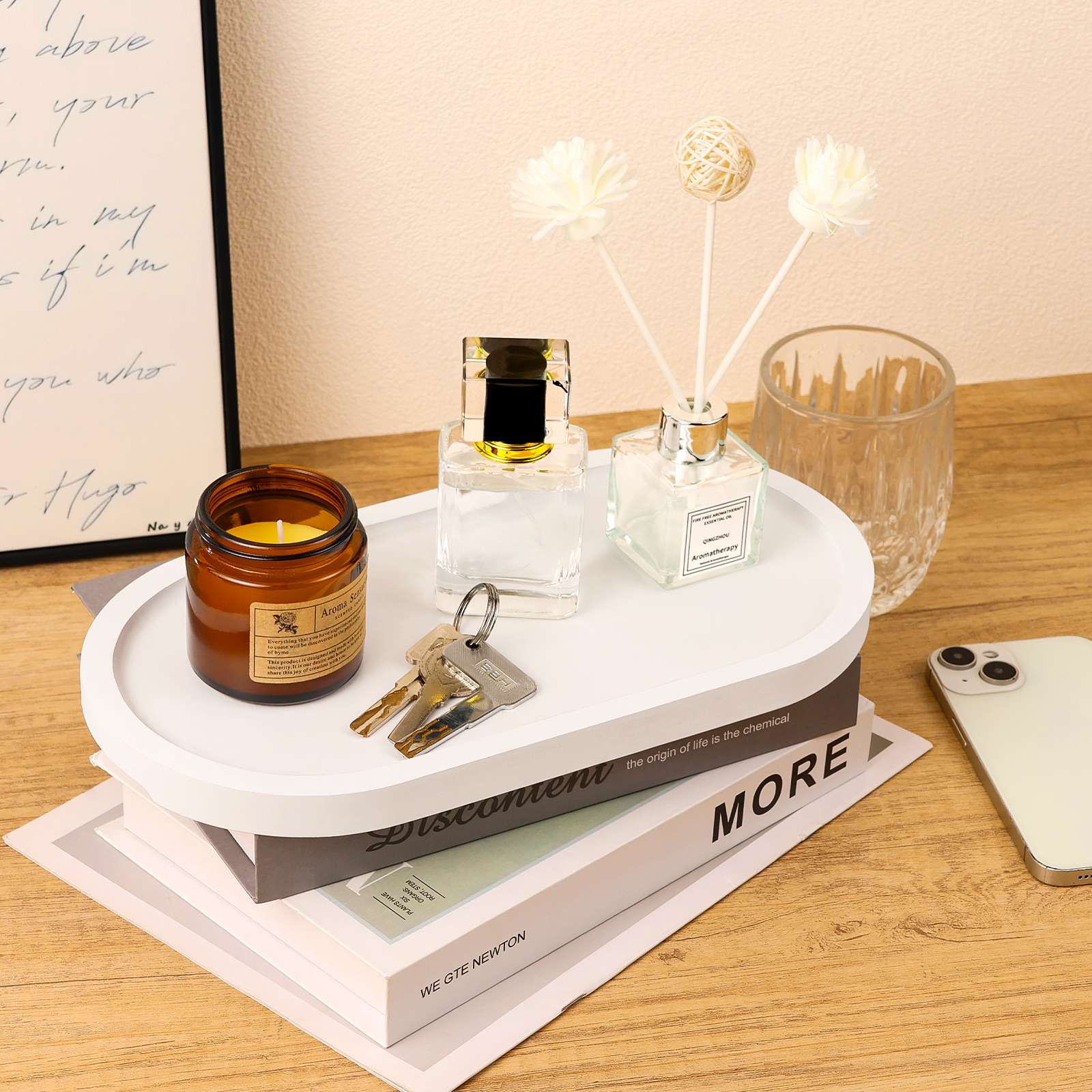 PLLDLC® Bamboo Vanity Tray – Decorative Bathroom Countertop Organizer