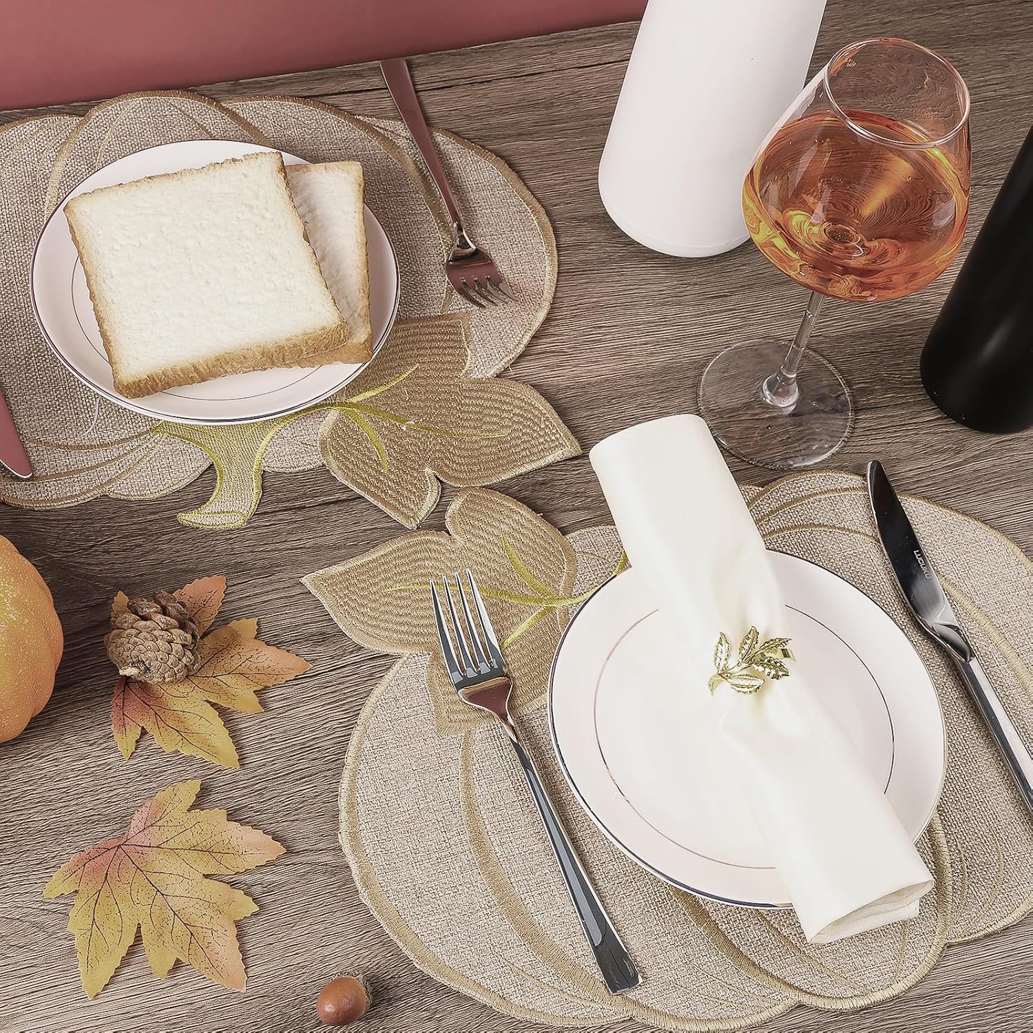 Fall Thanksgiving Pumpkin Placemats Set of 4 – Autumn Table Decorations, Farmhouse Harvest Pumpkin-Shaped Round Placemats for Kitchen Dining, Holiday Party & Seasonal Home Decor (13.8" x 12.6")