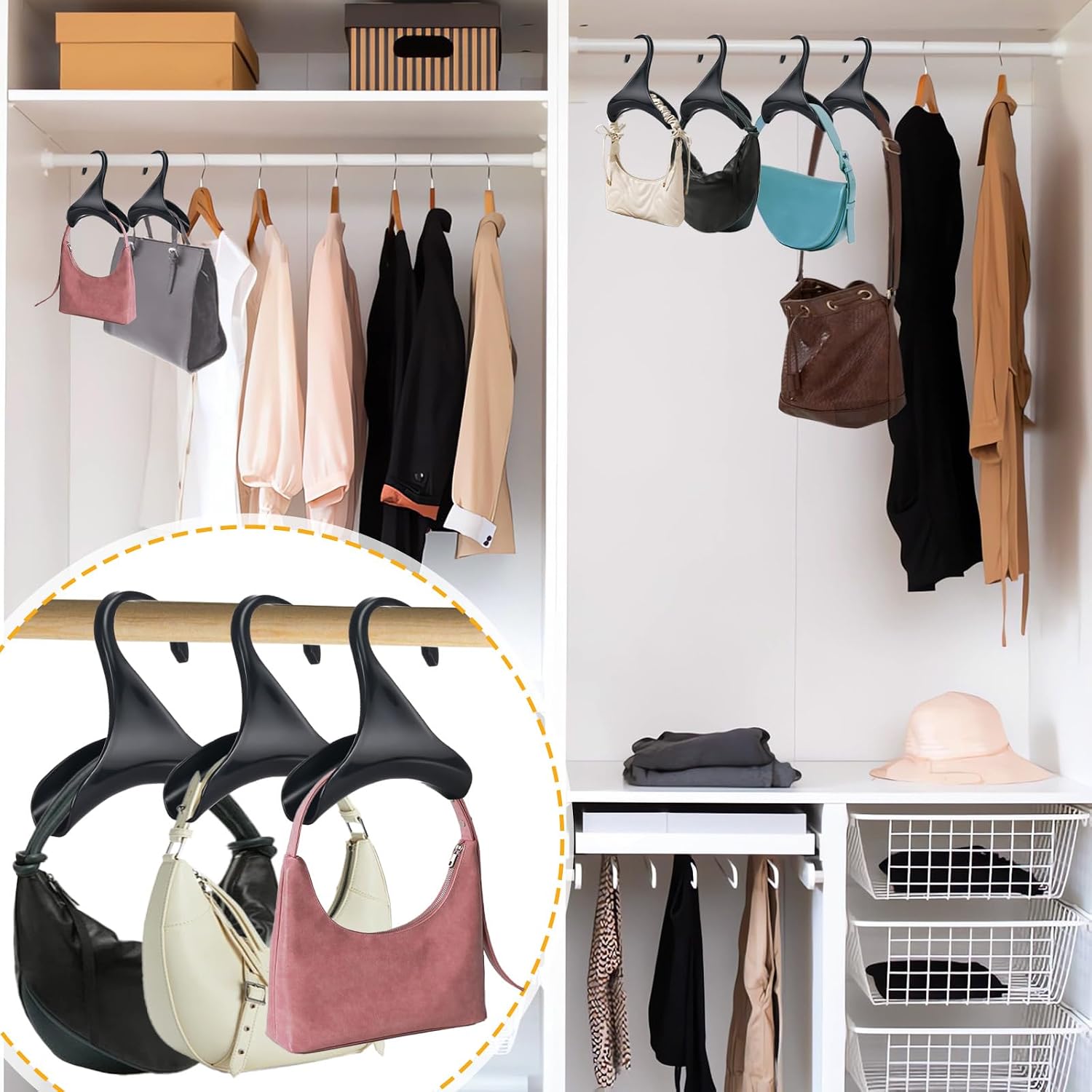 Bag Hanger 12 Pack – Purse Hangers for Closet, Handbag Organizer Hooks, Space-Saving Storage Racks for Purses, Totes, Backpacks & Belts, Lightweight Plastic Closet Organizer