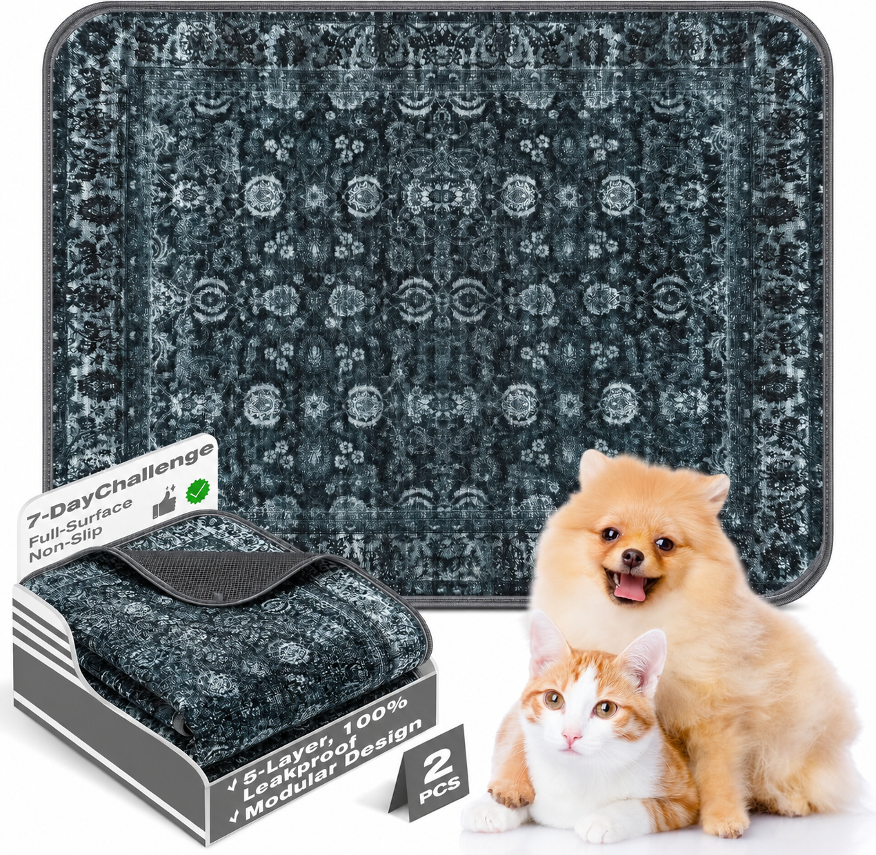 PLLDLC® 2 Pack Washable Reusable Dog Pee Pads – Non-Slip Pet Mats