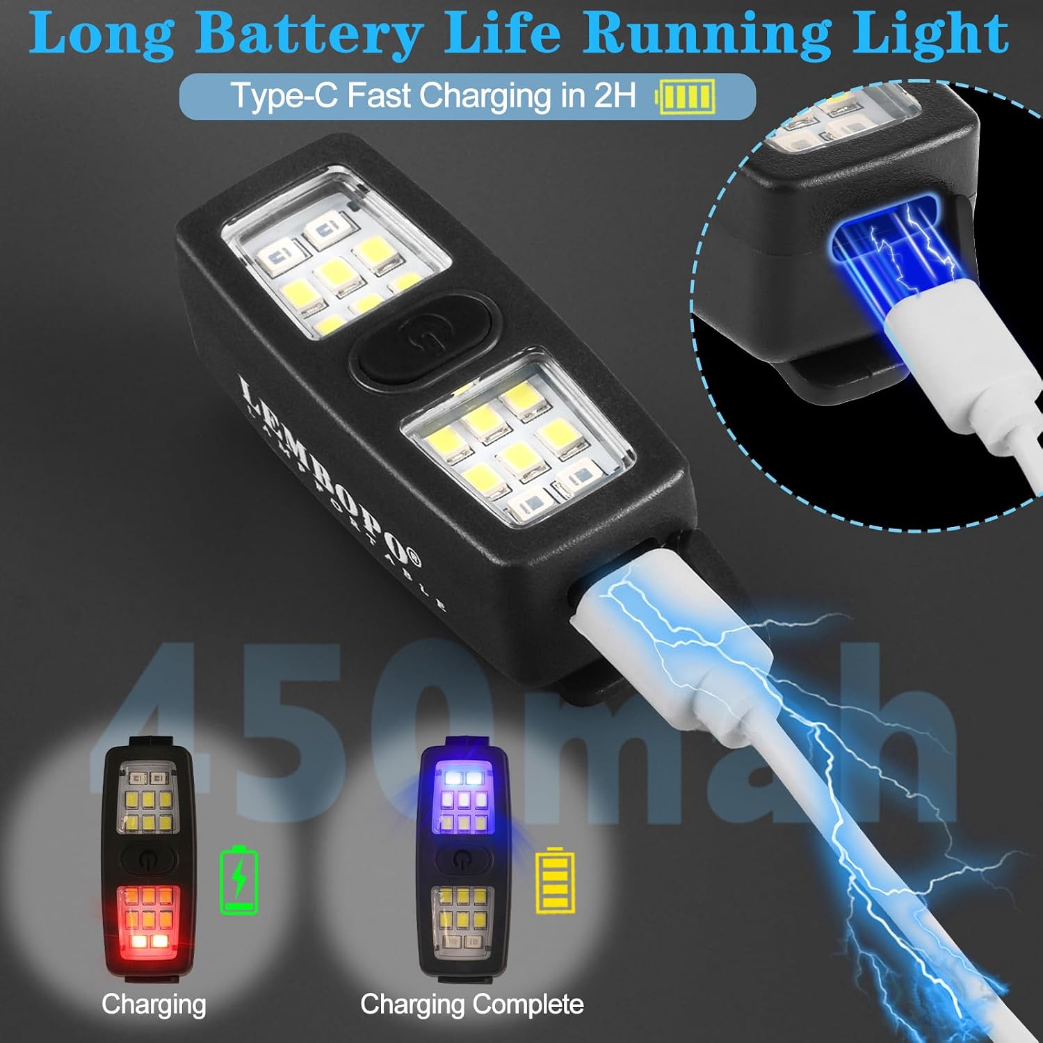 Small Rechargeable EDC Flashlight 600 Lumens – Clip-on Running Light for Runners, Cyclists, Dog Walking, Hands-Free Safety Light, IPX6 Waterproof, USB-C Fast Charging, 6 Modes