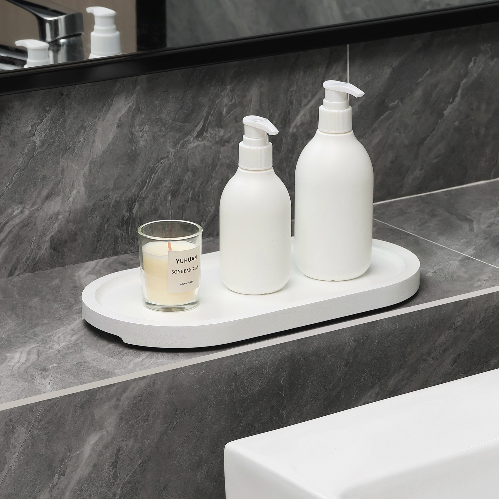 PLLDLC® Bamboo Vanity Tray – Decorative Bathroom Countertop Organizer
