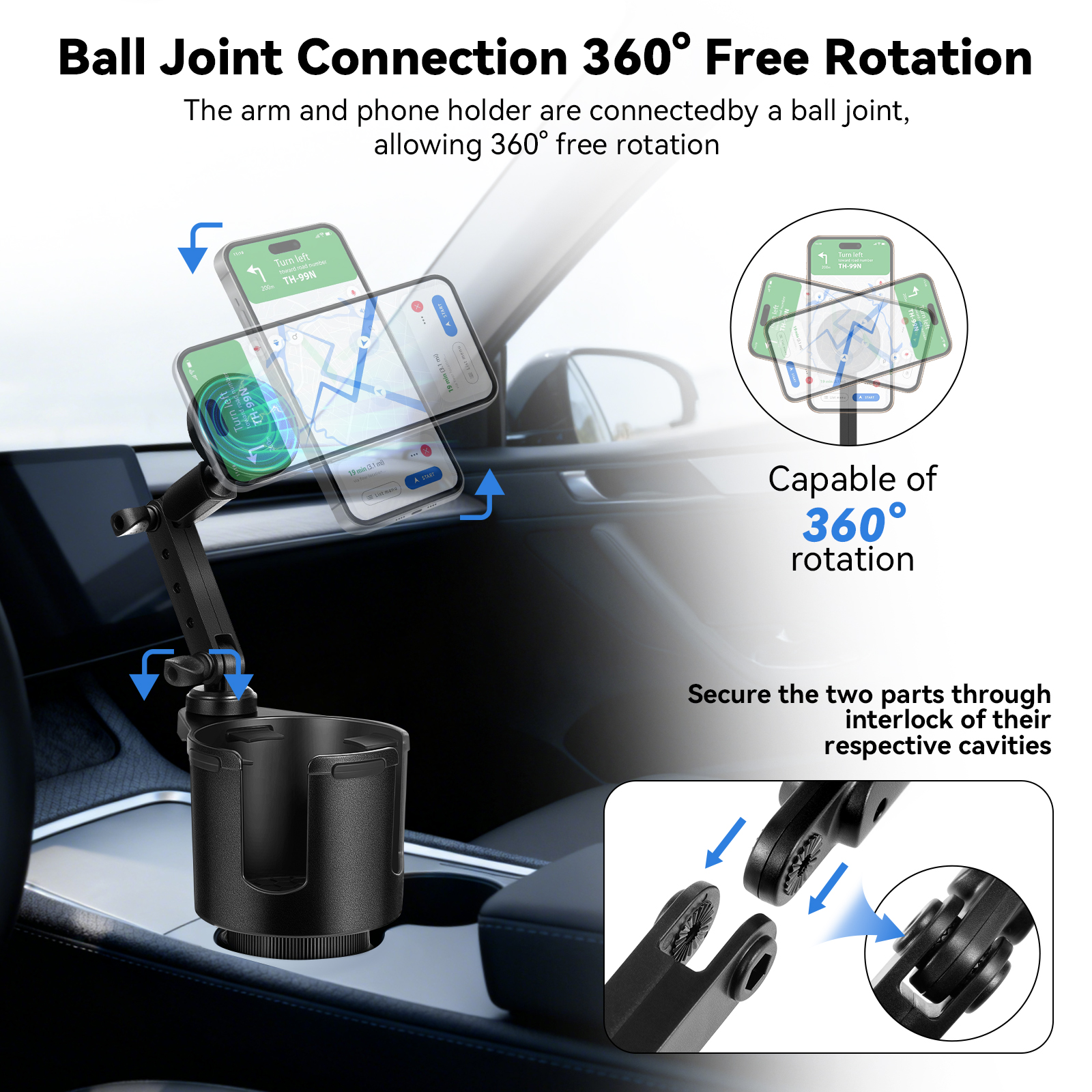 PLLDLC® 2-in-1 Magnetic Car Phone Holder & Cup Holder Extender