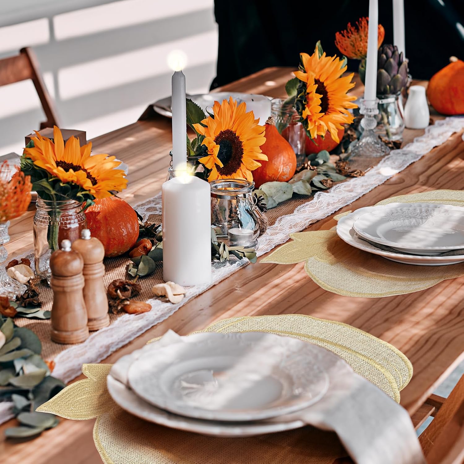 Fall Thanksgiving Pumpkin Placemats Set of 4 – Autumn Table Decorations, Farmhouse Harvest Pumpkin-Shaped Round Placemats for Kitchen Dining, Holiday Party & Seasonal Home Decor (13.8" x 12.6")