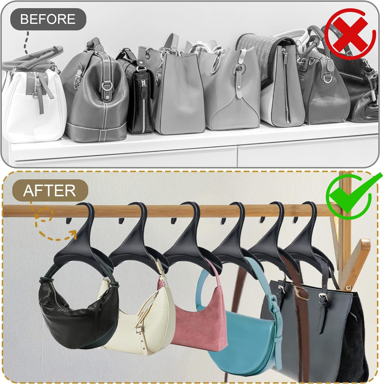 Bag Hanger 12 Pack – Purse Hangers for Closet, Handbag Organizer Hooks, Space-Saving Storage Racks for Purses, Totes, Backpacks & Belts, Lightweight Plastic Closet Organizer