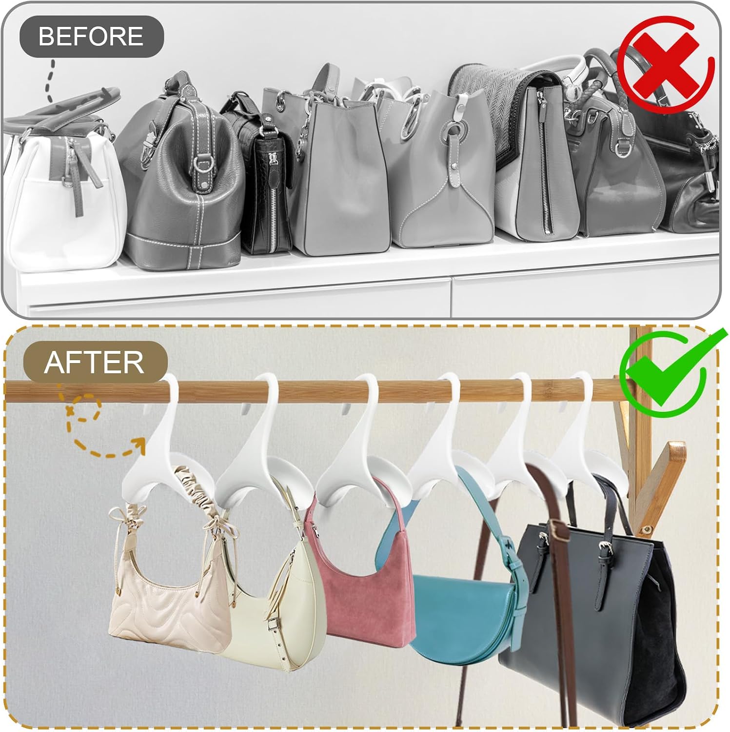 Bag Hanger 12 Pack – Purse Hangers for Closet, Handbag Organizer Hooks, Space-Saving Storage Racks for Purses, Totes, Backpacks & Belts, Lightweight Plastic Closet Organizer