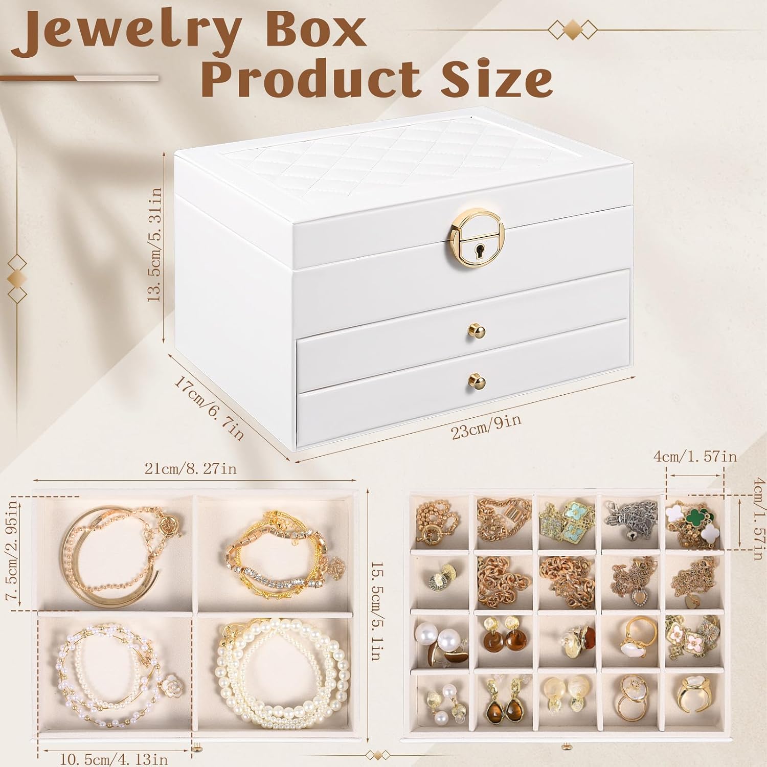 3 Layer Jewelry Box – Large Jewelry Organizer Case with 2 Drawers, Hidden Necklace Storage, Built-in Mirror, Lockable PU Leather Jewelry Holder, Removable Dividers – Gift for Women (Pink)