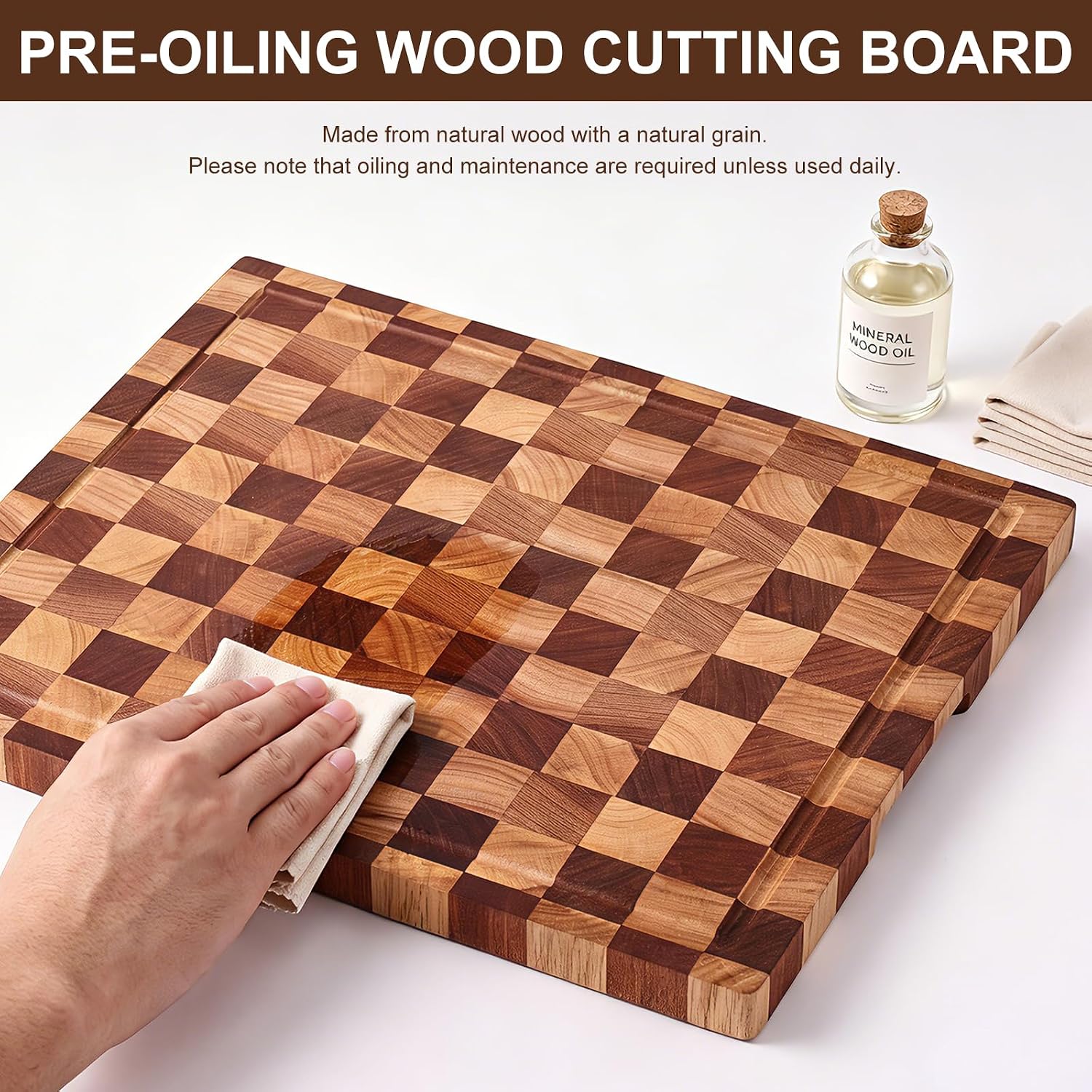 PLLDLC® Checkered Cutting Board with Stand – Dual-Sided Wood Board