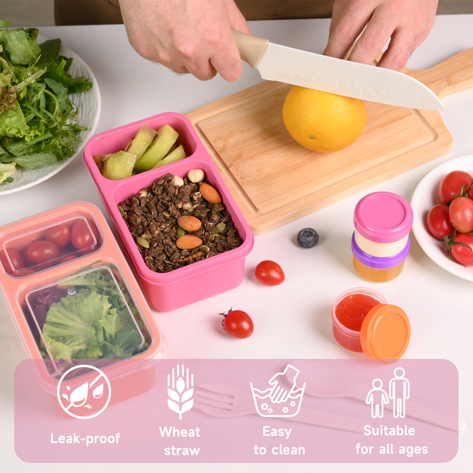 PLLDLC® 6 Pack Snack Containers – 2 Compartment Meal Prep Boxes