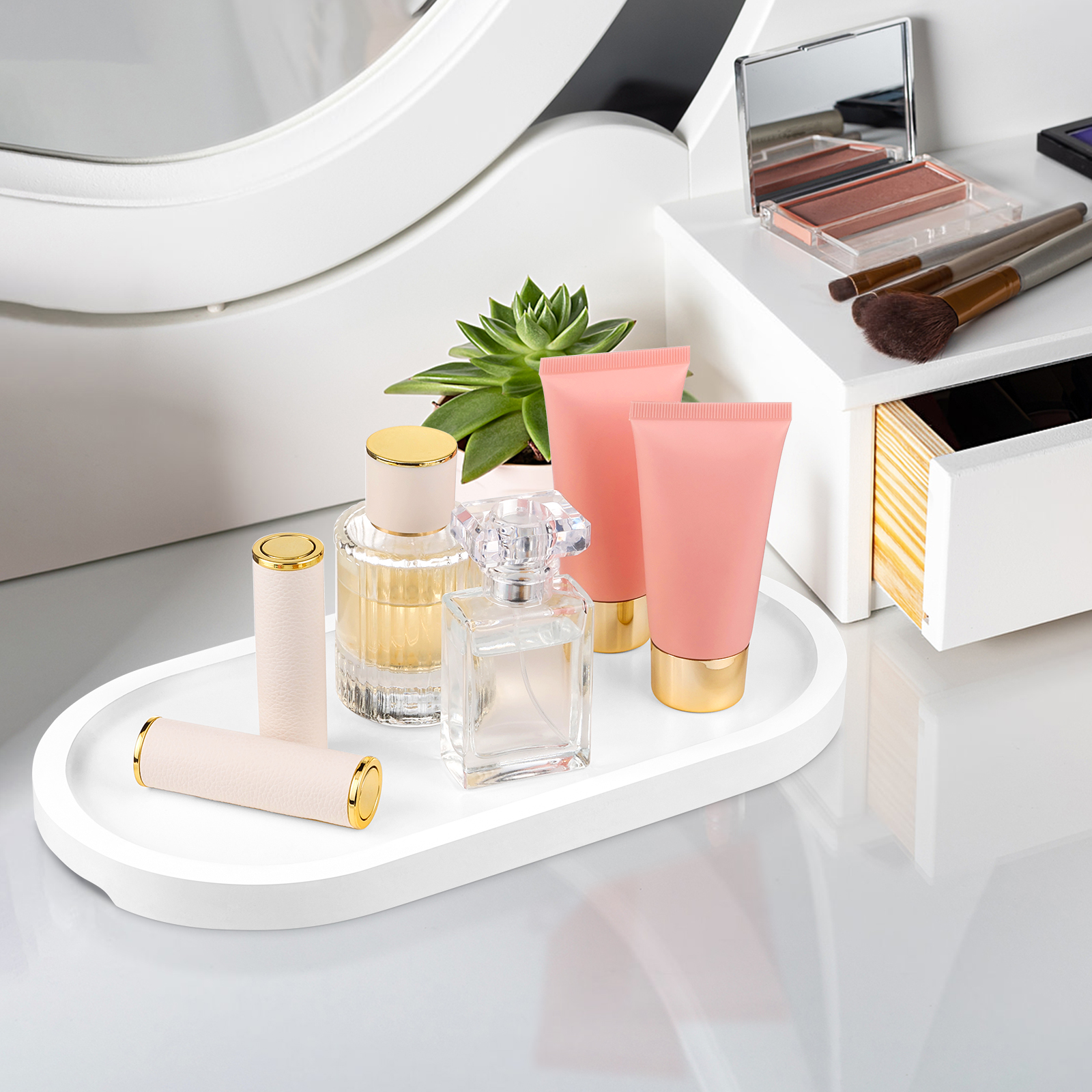 PLLDLC® Bamboo Vanity Tray – Decorative Bathroom Countertop Organizer
