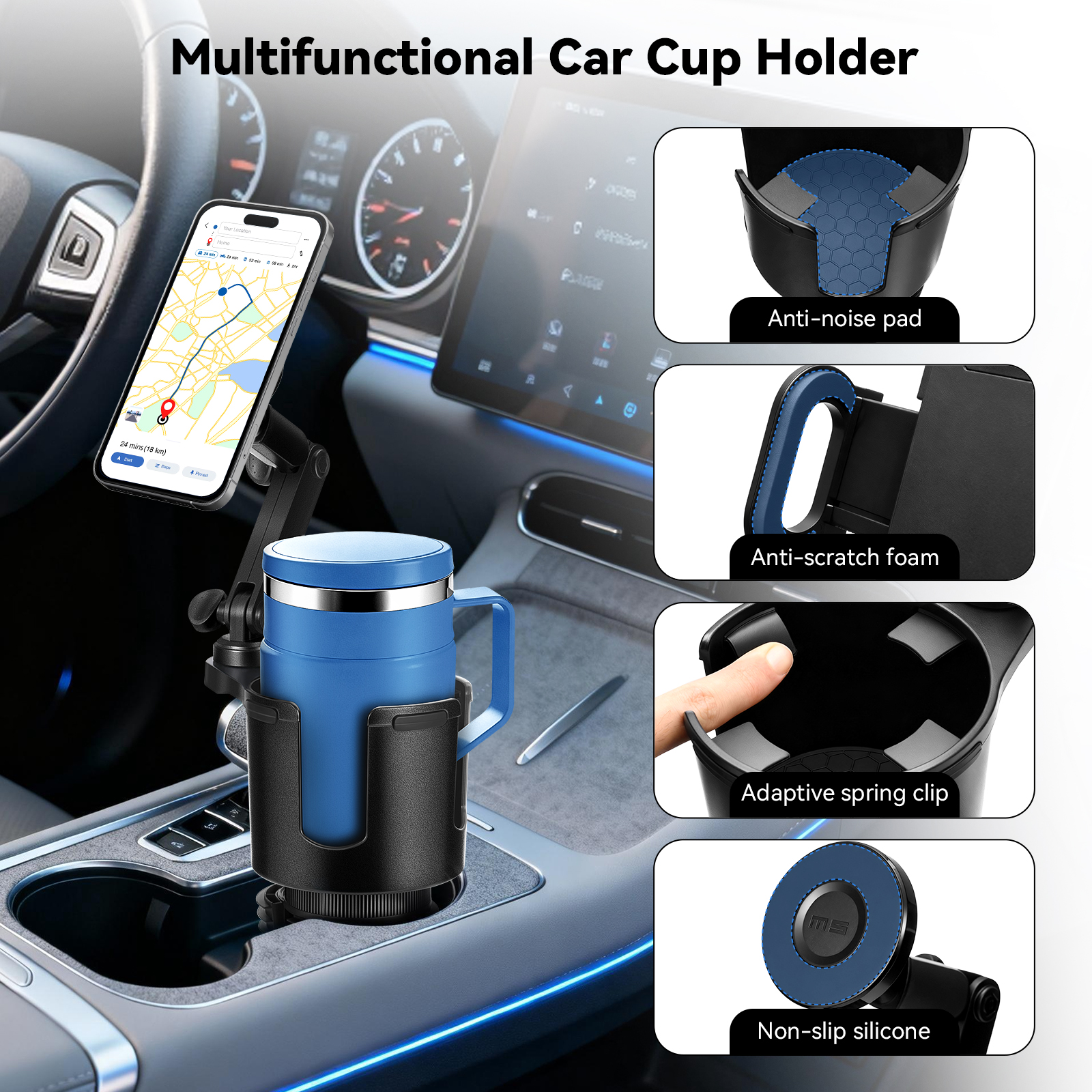 PLLDLC® 2-in-1 Magnetic Car Phone Holder & Cup Holder Extender
