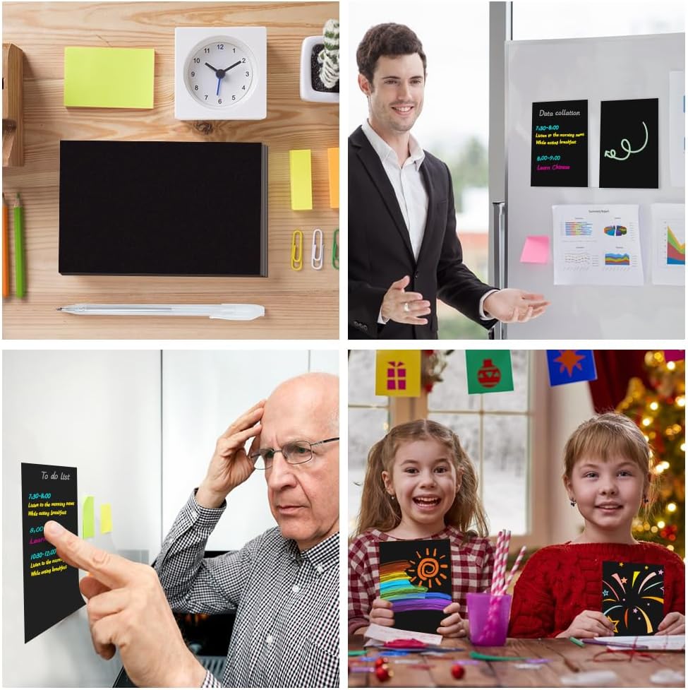 Black Sticky Notes 4x6 – Large Post It Notes with 2 Metallic Pens, 6 Pads, 300 Sheets Total, Thick & Durable Self-Stick Notes for School, Home, Office, Hospital Supplies – Black Paper Sticky Notes