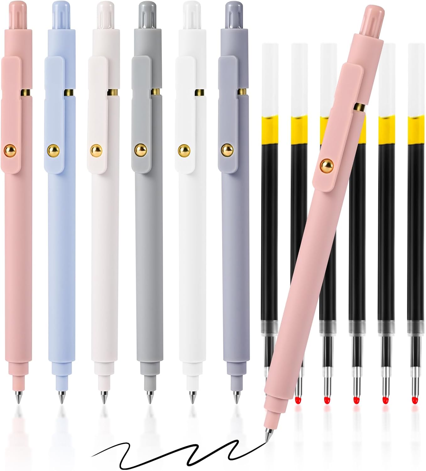 PLLDLC® Gel Pens 6 Pack – 0.5mm Fine Point Retractable Writing Pens