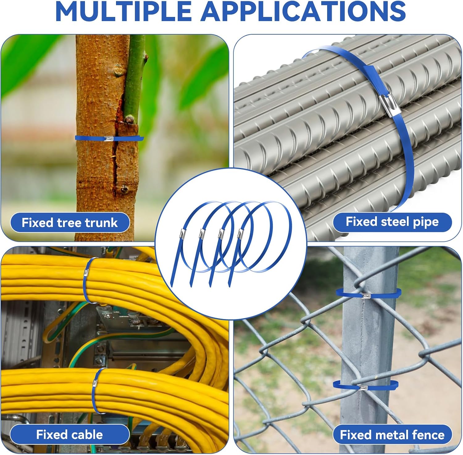 PLLDLC® 11.8" 50PCS Heavy Duty Stainless Steel Metal Zip Ties for Outdoor Use