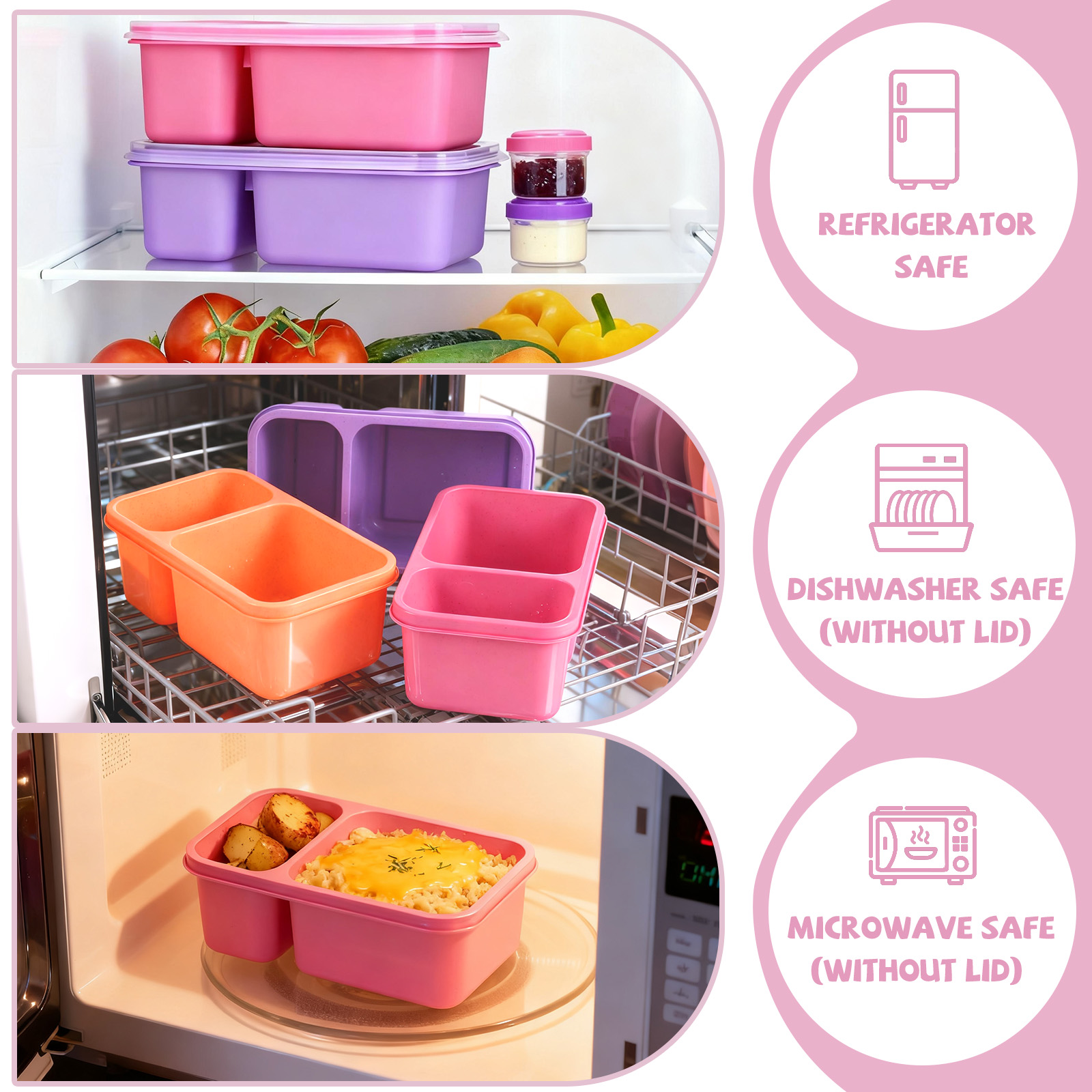 PLLDLC® 6 Pack Snack Containers – 2 Compartment Meal Prep Boxes