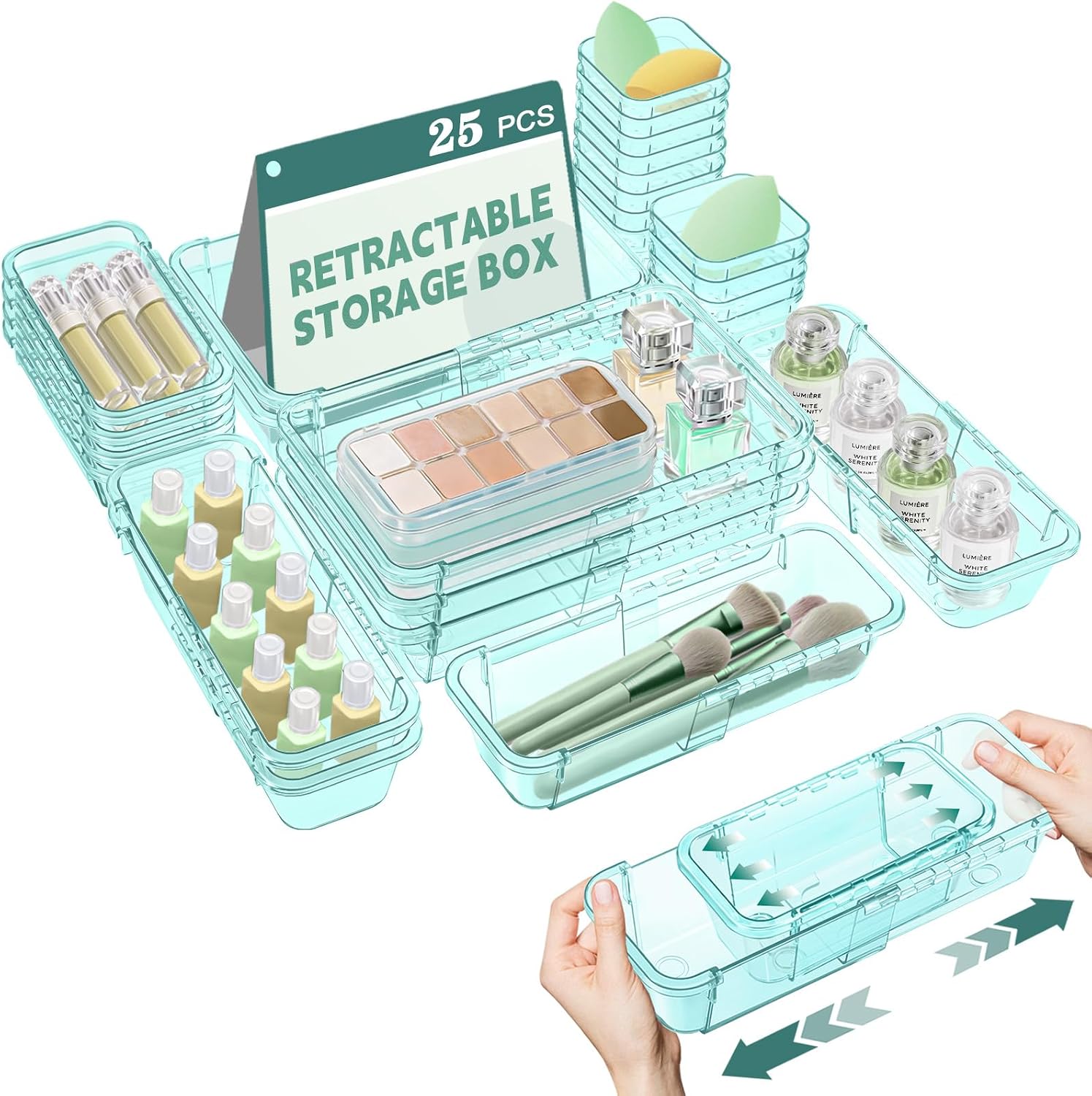 PLLDLC® 14 Pcs Expandable Drawer Organizer – Clear Storage Bins Set