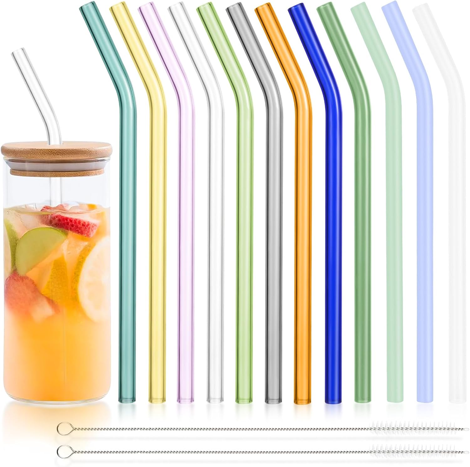 PLLDLC® 12 Pack Glass Straws – Colorful Reusable Borosilicate Drinking Straws