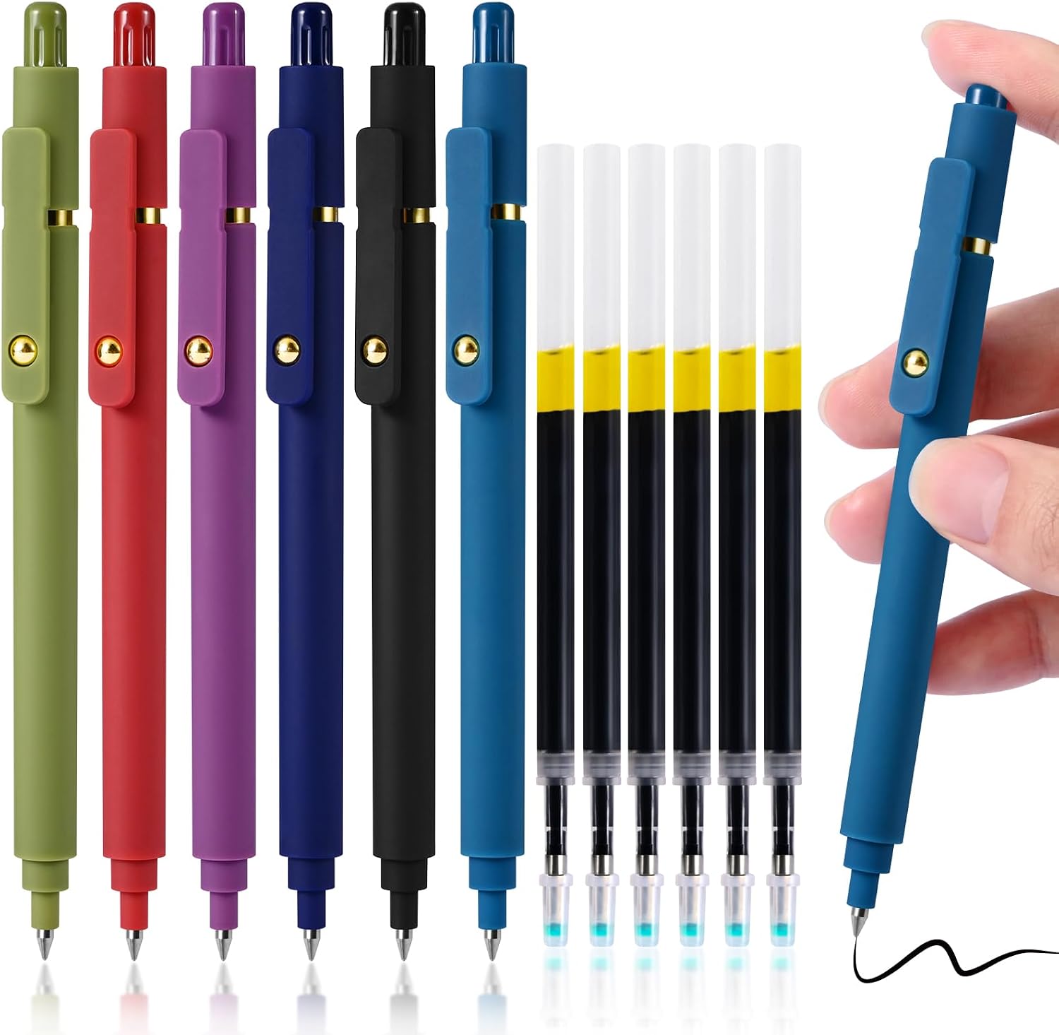 PLLDLC® Gel Pens 6 Pack – 0.5mm Fine Point Retractable Writing Pens