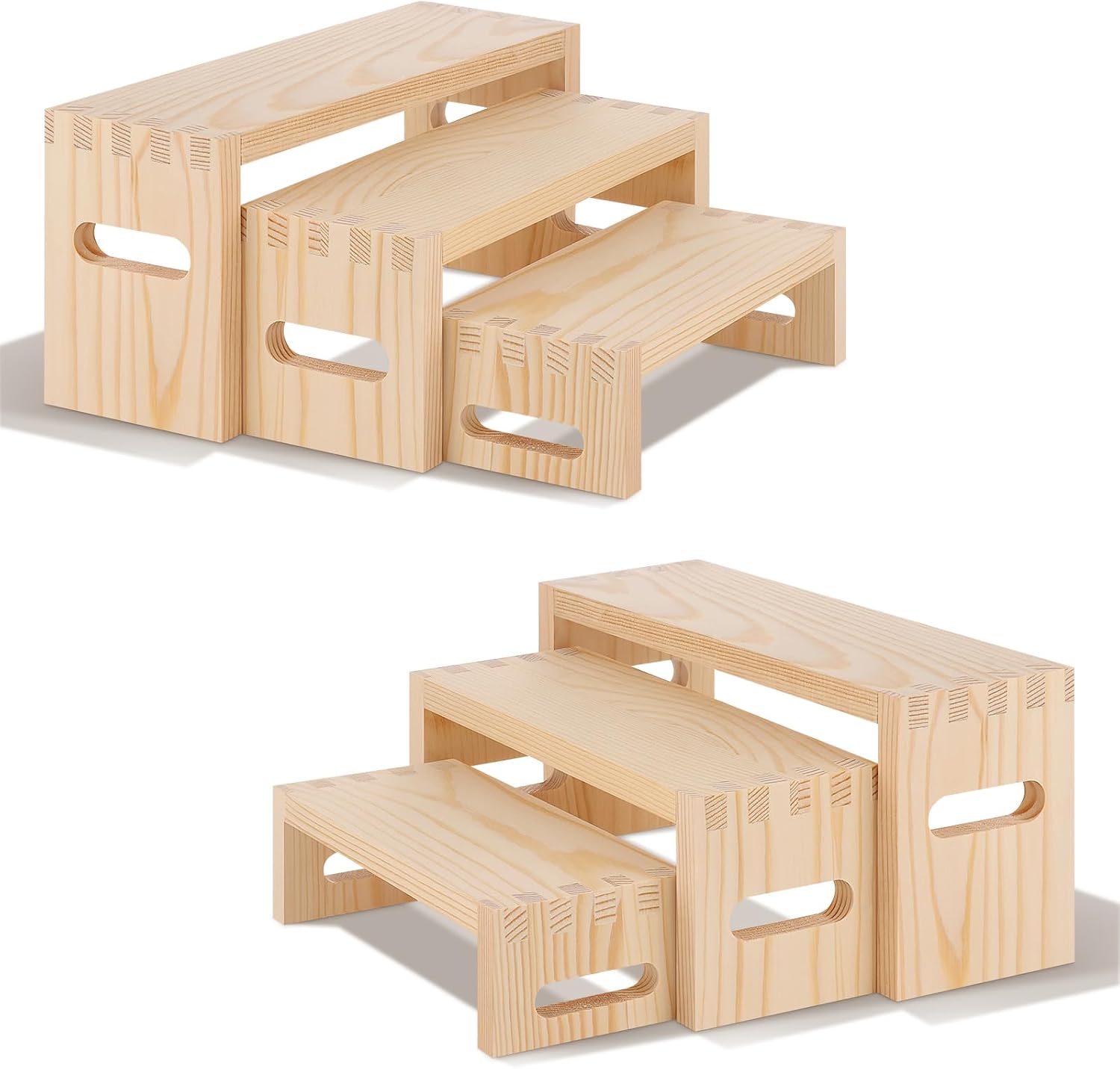 PLLDLC® Wood Risers Display Stands 6 Pack – 3 Tier Table Decor