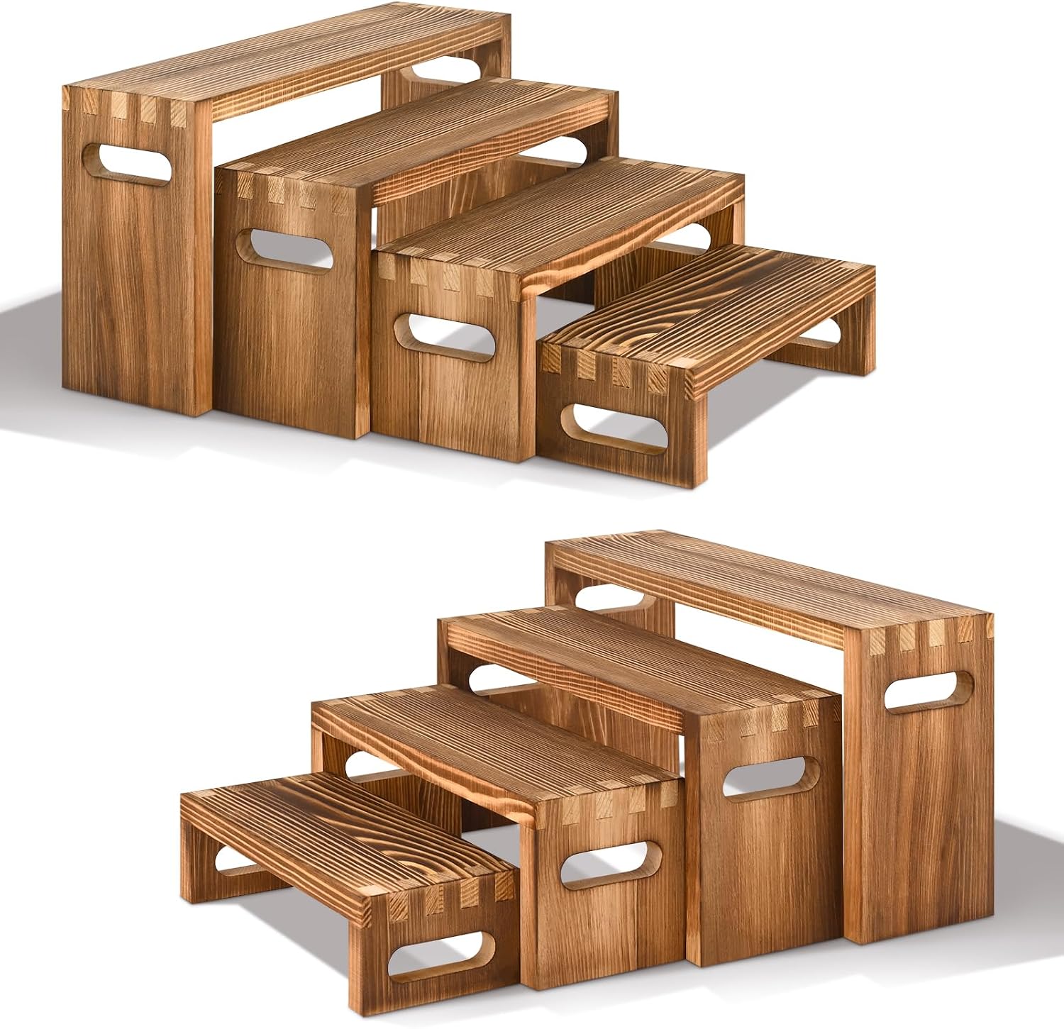 PLLDLC® Wood Risers Display Stands 6 Pack – 3 Tier Table Decor