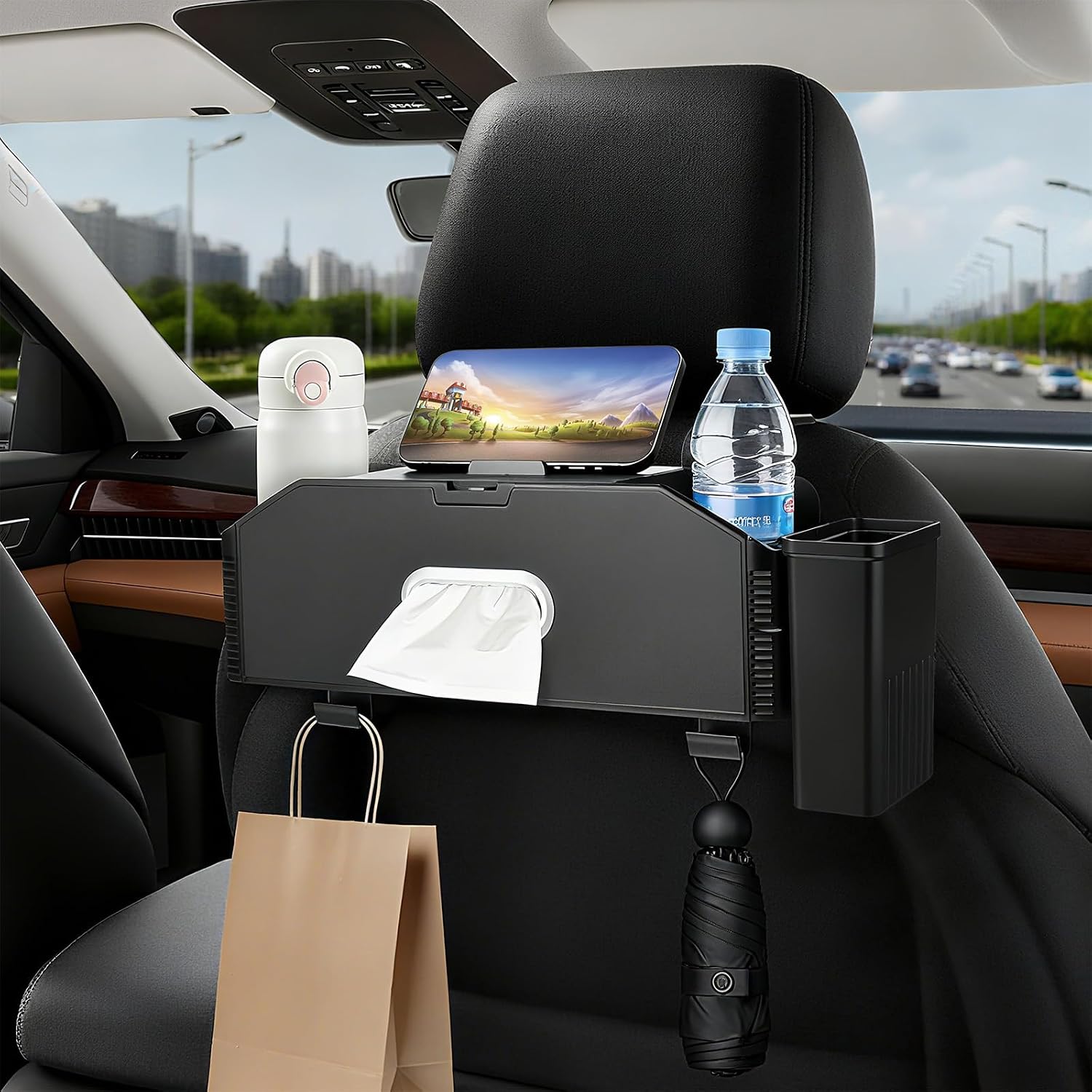 PLLDLC® 7-in-1 Car Seat Organizer – Backseat Storage with Cup Holders