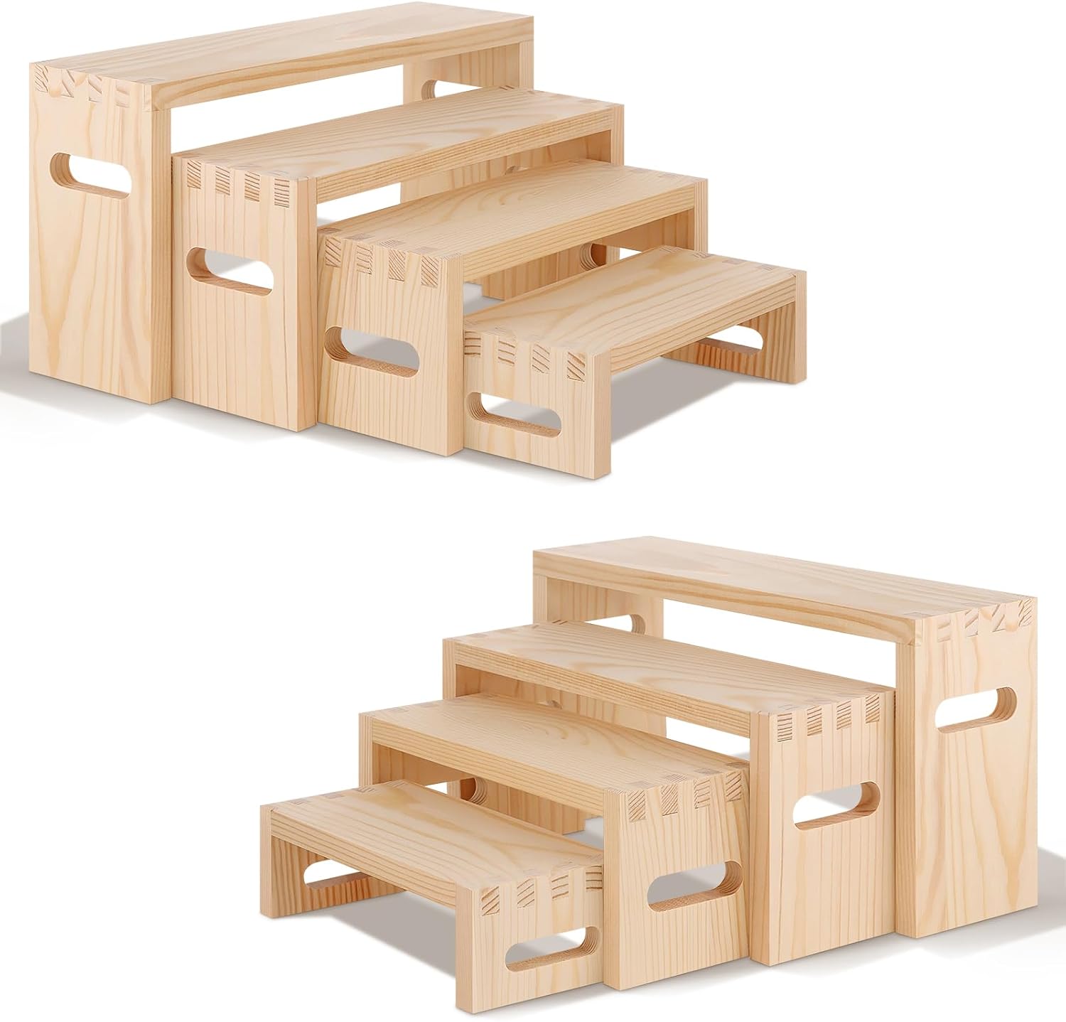 PLLDLC® Wood Risers Display Stands 6 Pack – 3 Tier Table Decor