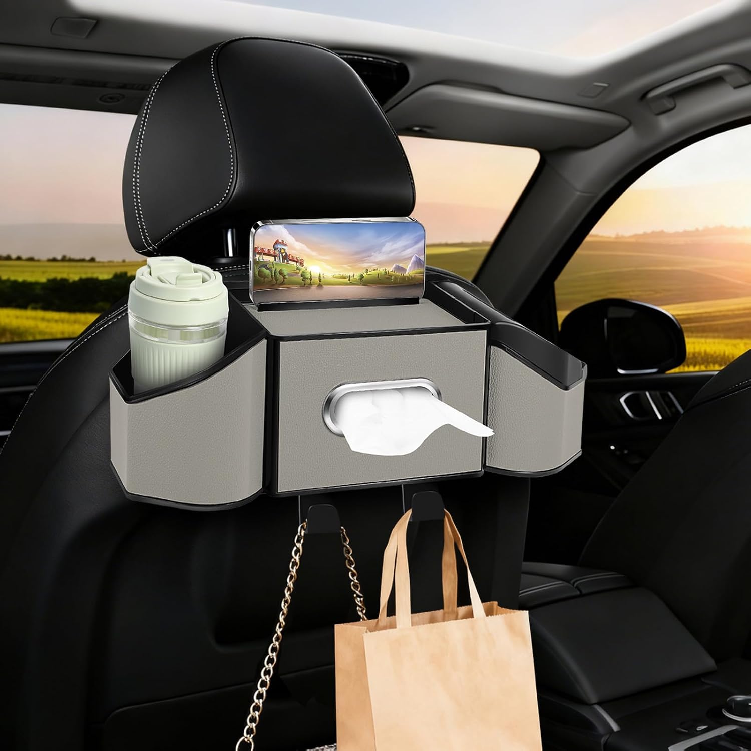 PLLDLC® 7-in-1 Car Seat Organizer – Backseat Storage with Cup Holders