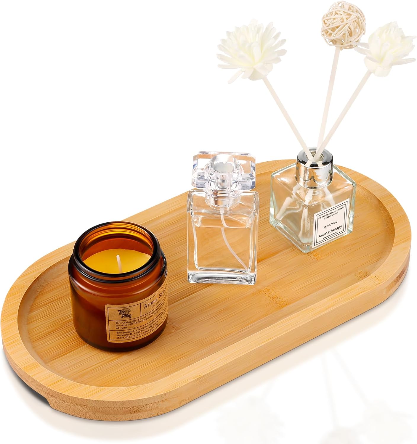 PLLDLC® Bamboo Vanity Tray – Decorative Bathroom Countertop Organizer
