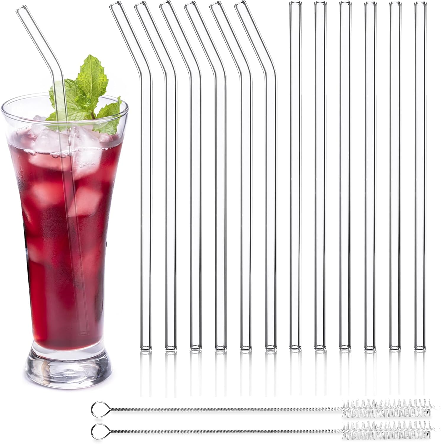 PLLDLC® 12 Pack Glass Straws – Colorful Reusable Borosilicate Drinking Straws