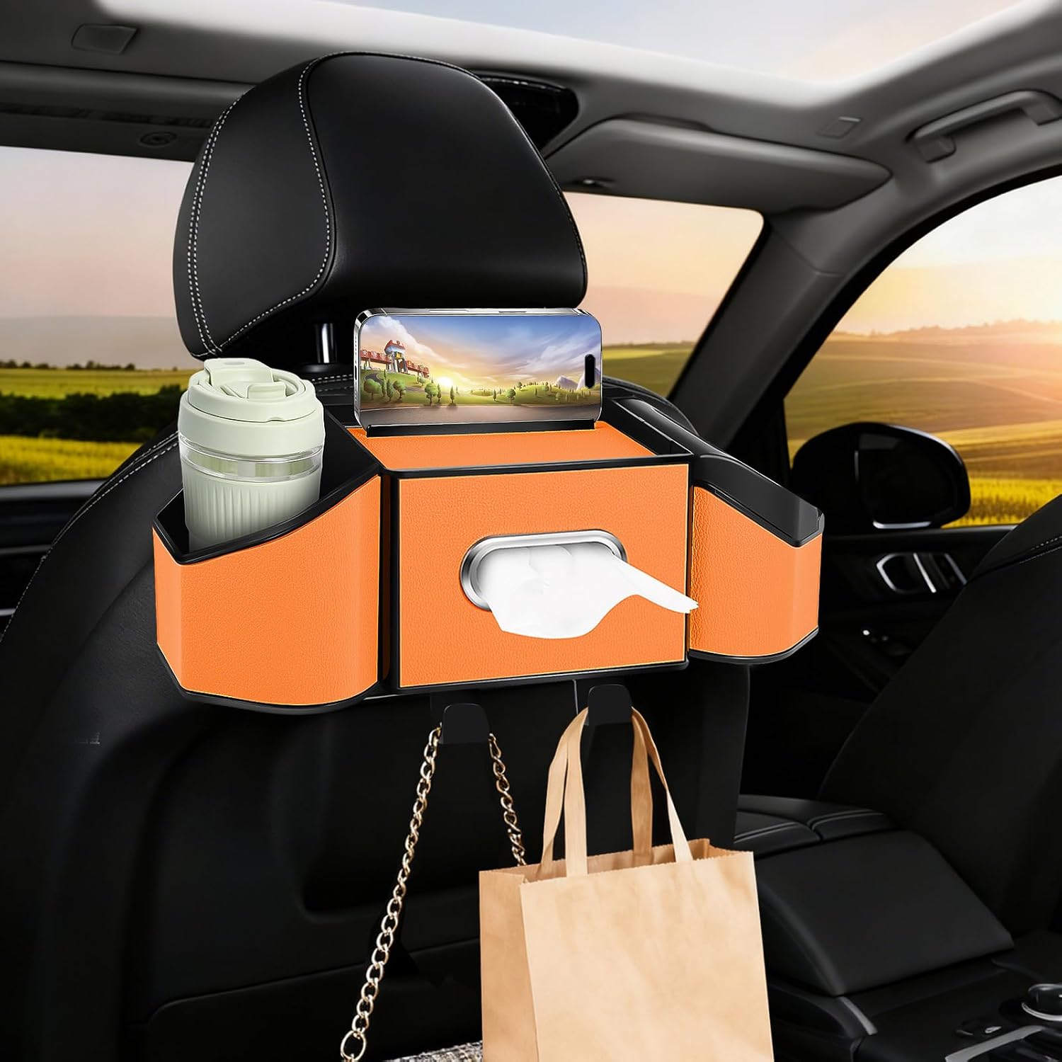 PLLDLC® 7-in-1 Car Seat Organizer – Backseat Storage with Cup Holders