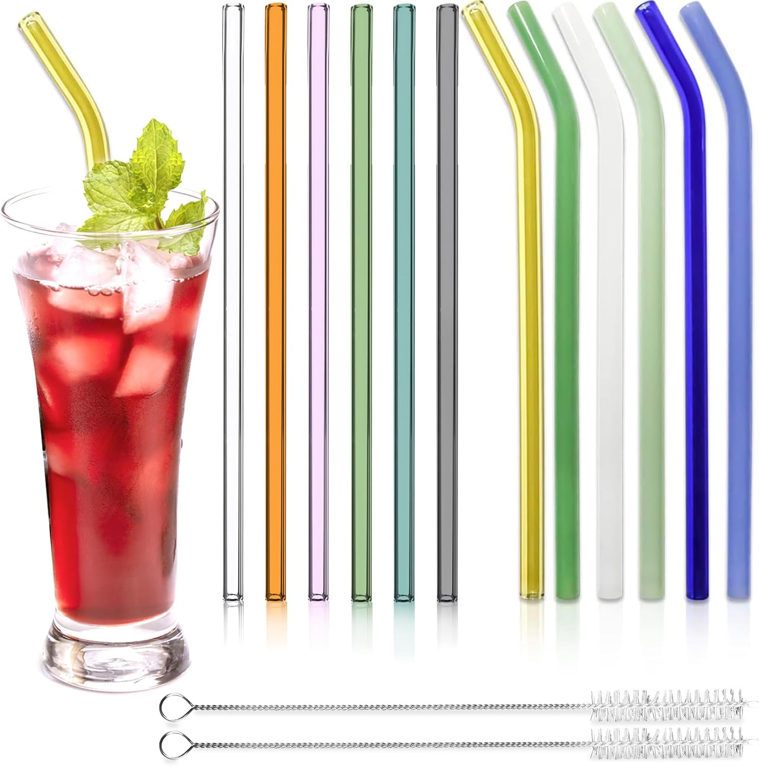 PLLDLC® 12 Pack Glass Straws – Colorful Reusable Borosilicate Drinking Straws