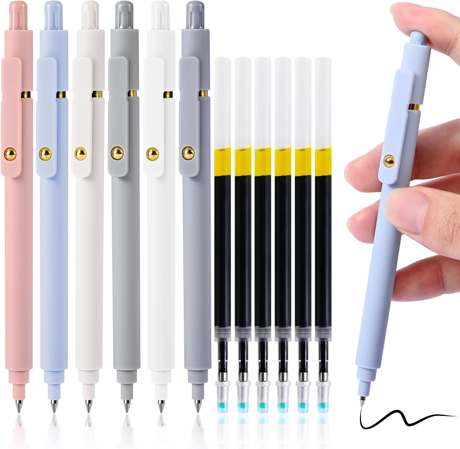 Gel Pens 6 Pack – 0.5mm Fine Point Black Ink Pens with 6 Refills, Quick-Dry No Smear Smooth Writing, Retractable Aesthetic Pens for Journaling, School, Office Supplies, Nurse Gifts