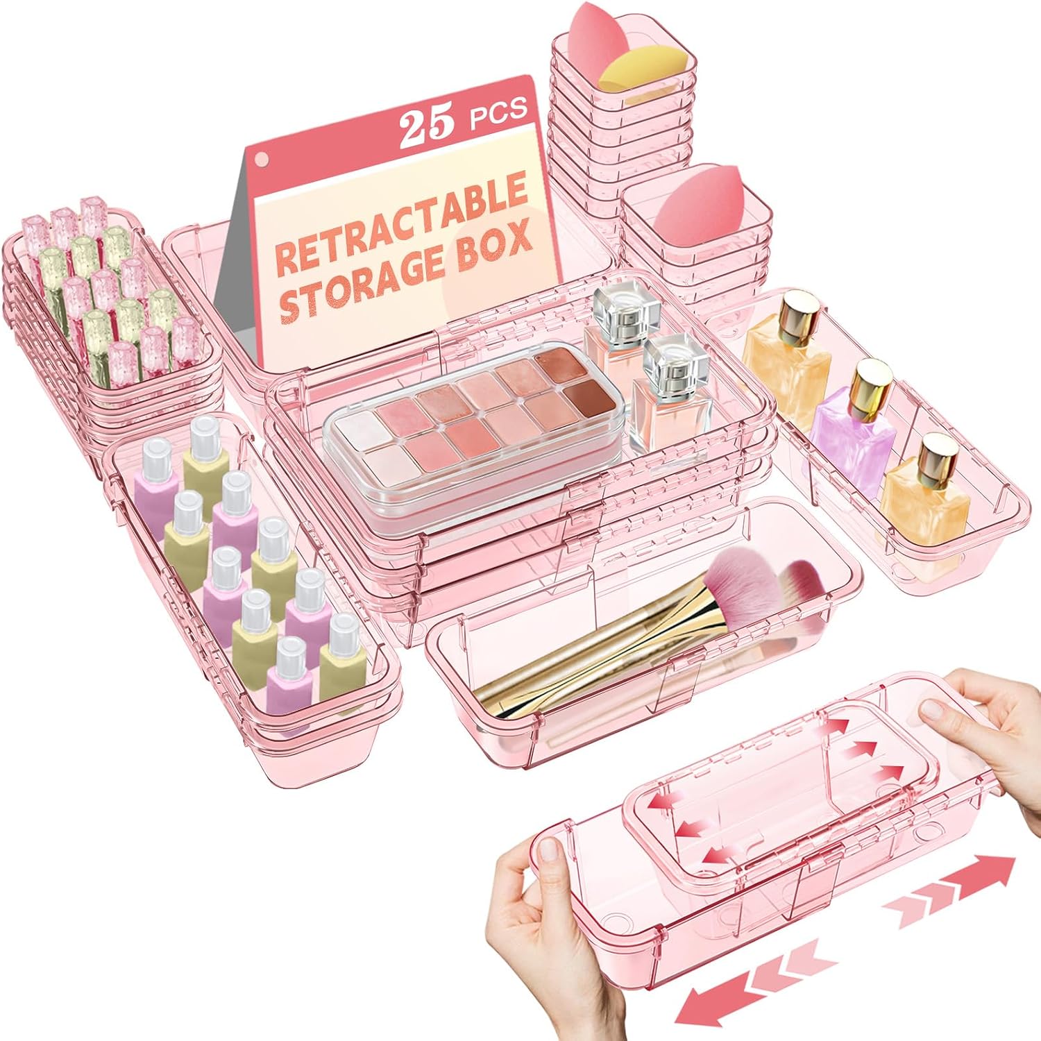 PLLDLC® 14 Pcs Expandable Drawer Organizer – Clear Storage Bins Set