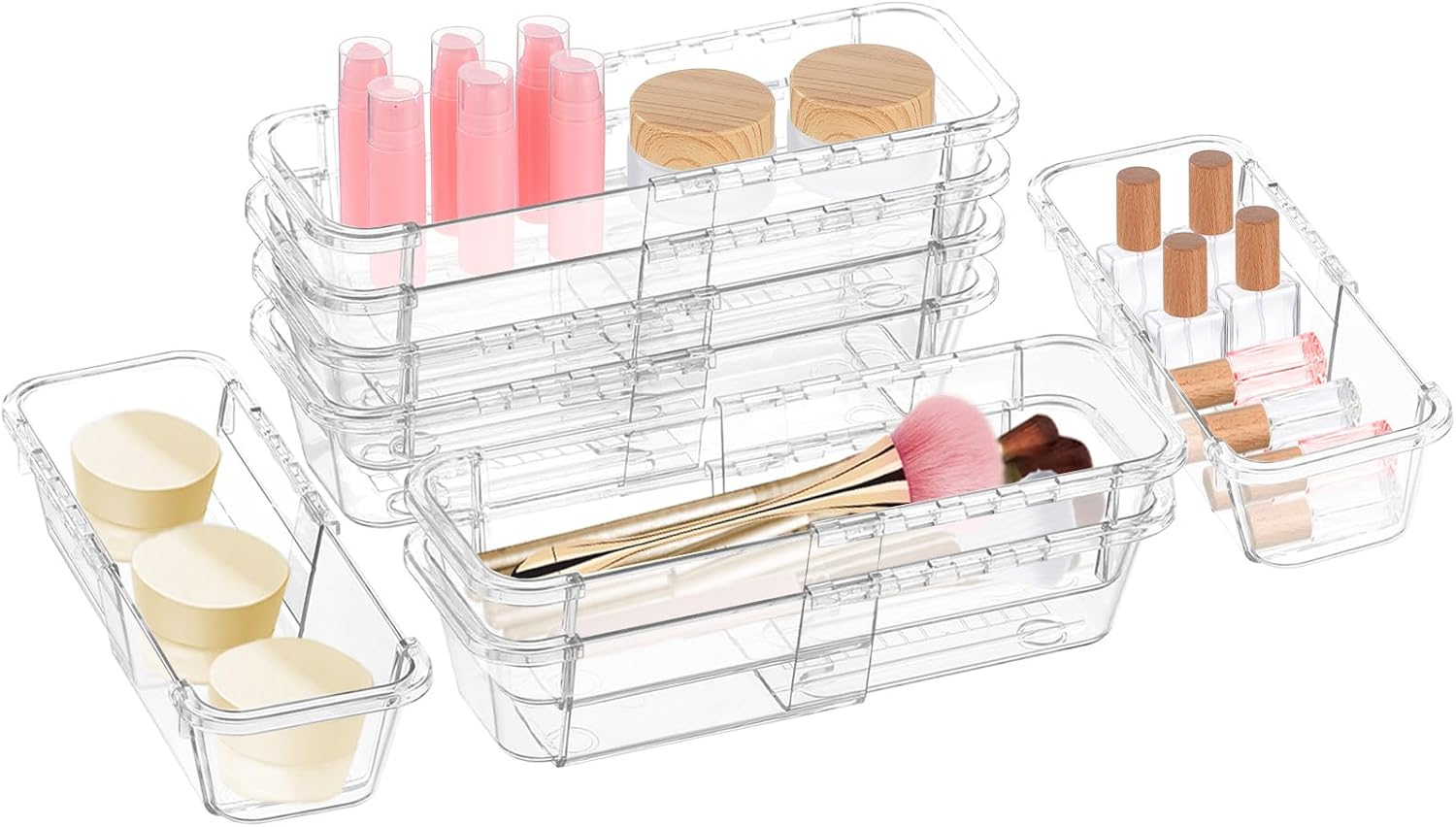 PLLDLC® 14 Pcs Expandable Drawer Organizer – Clear Storage Bins Set