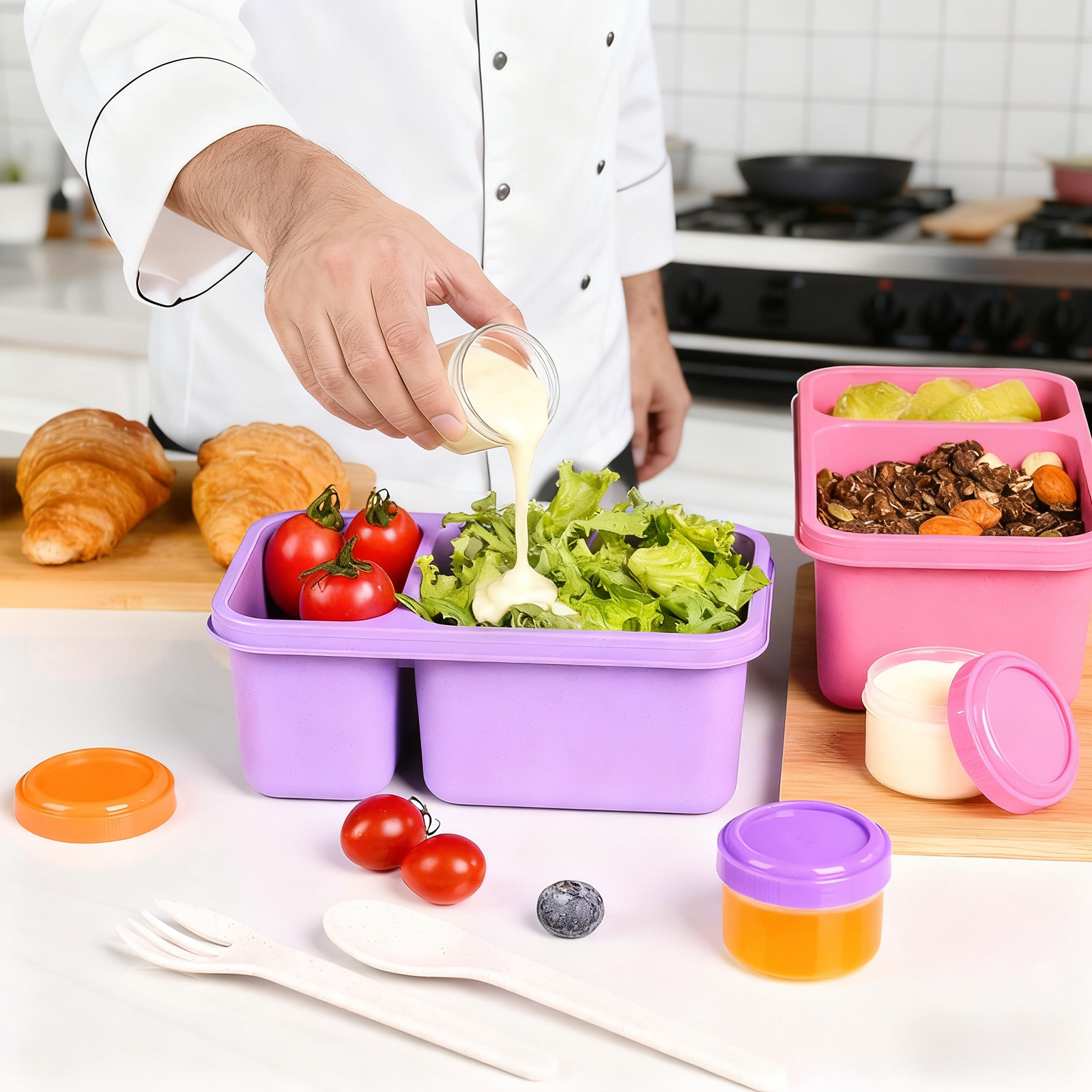 PLLDLC® 6 Pack Snack Containers – 2 Compartment Meal Prep Boxes