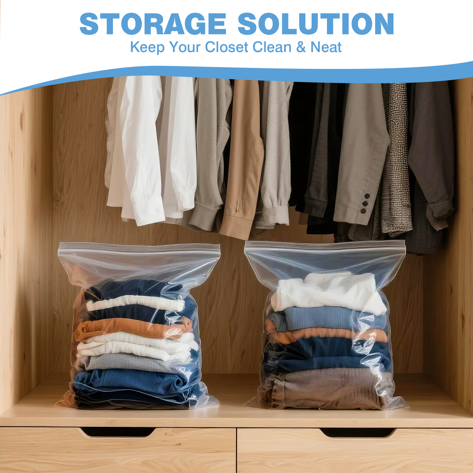 PLLDLC® Large Clear Zipper Storage Bags – Reclosable Organizer Bags
