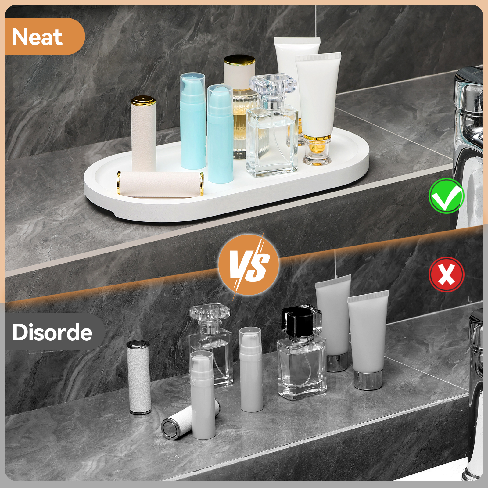 PLLDLC® Bamboo Vanity Tray – Decorative Bathroom Countertop Organizer