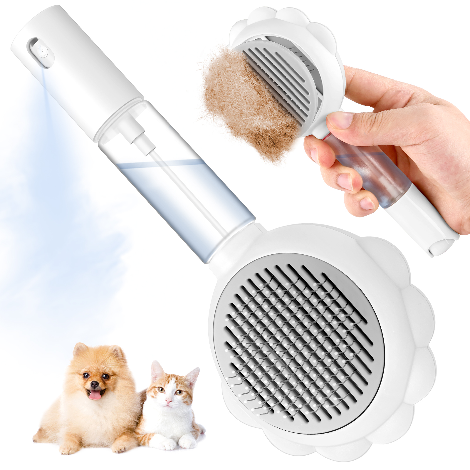 PLLDLC® 3-in-1 Pet Spray Brush – Self-Cleaning Grooming Comb