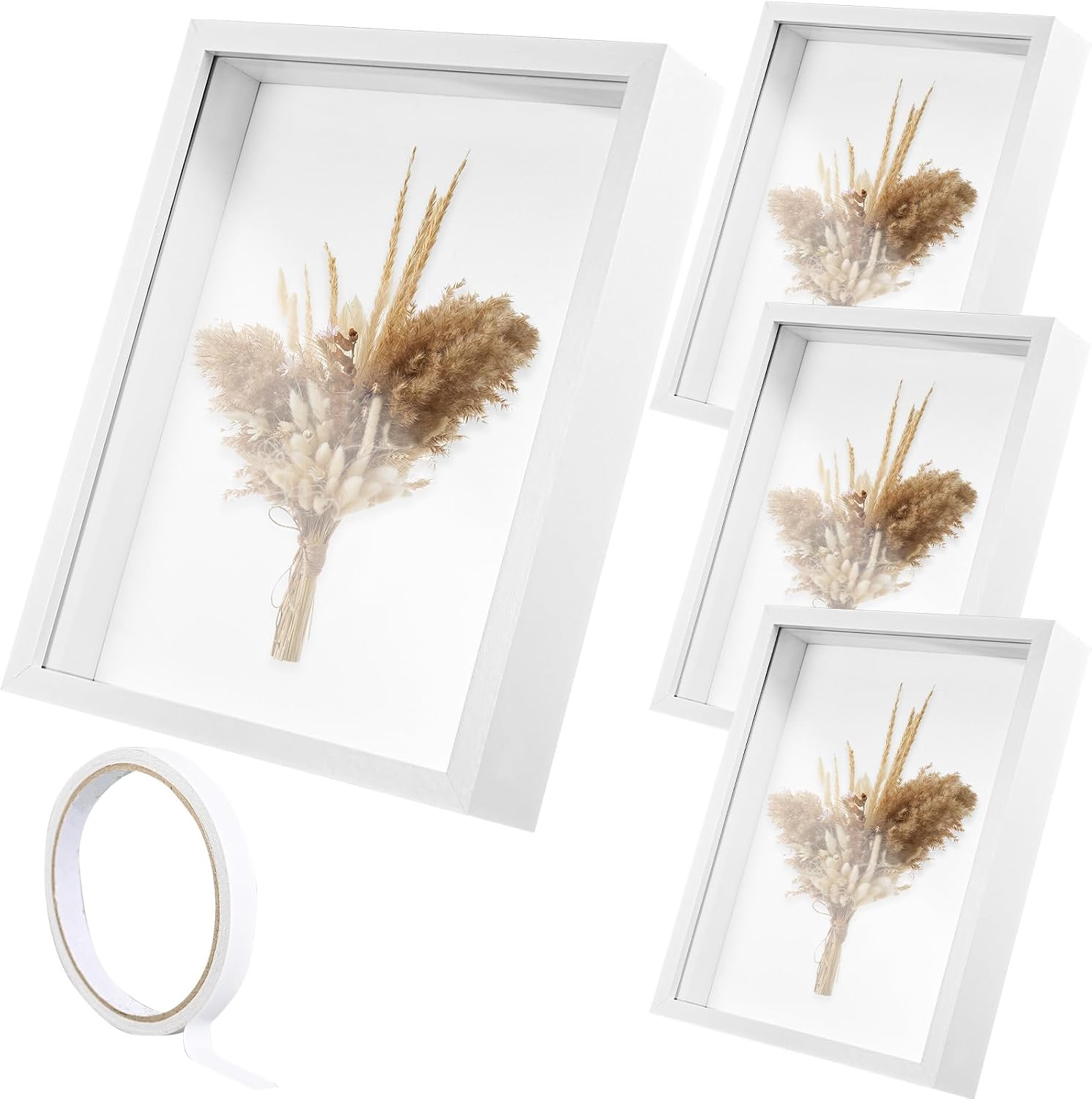4 Pack 8x10 Shadow Box Frame – Wood Deep Shadow Box Display Cases with Plexiglass Front, 3D Shadowbox for Photos, Dried Flowers, Medals, Crafts, Keepsakes & Memorabilia – Wall Mount or Tabletop Display (White)